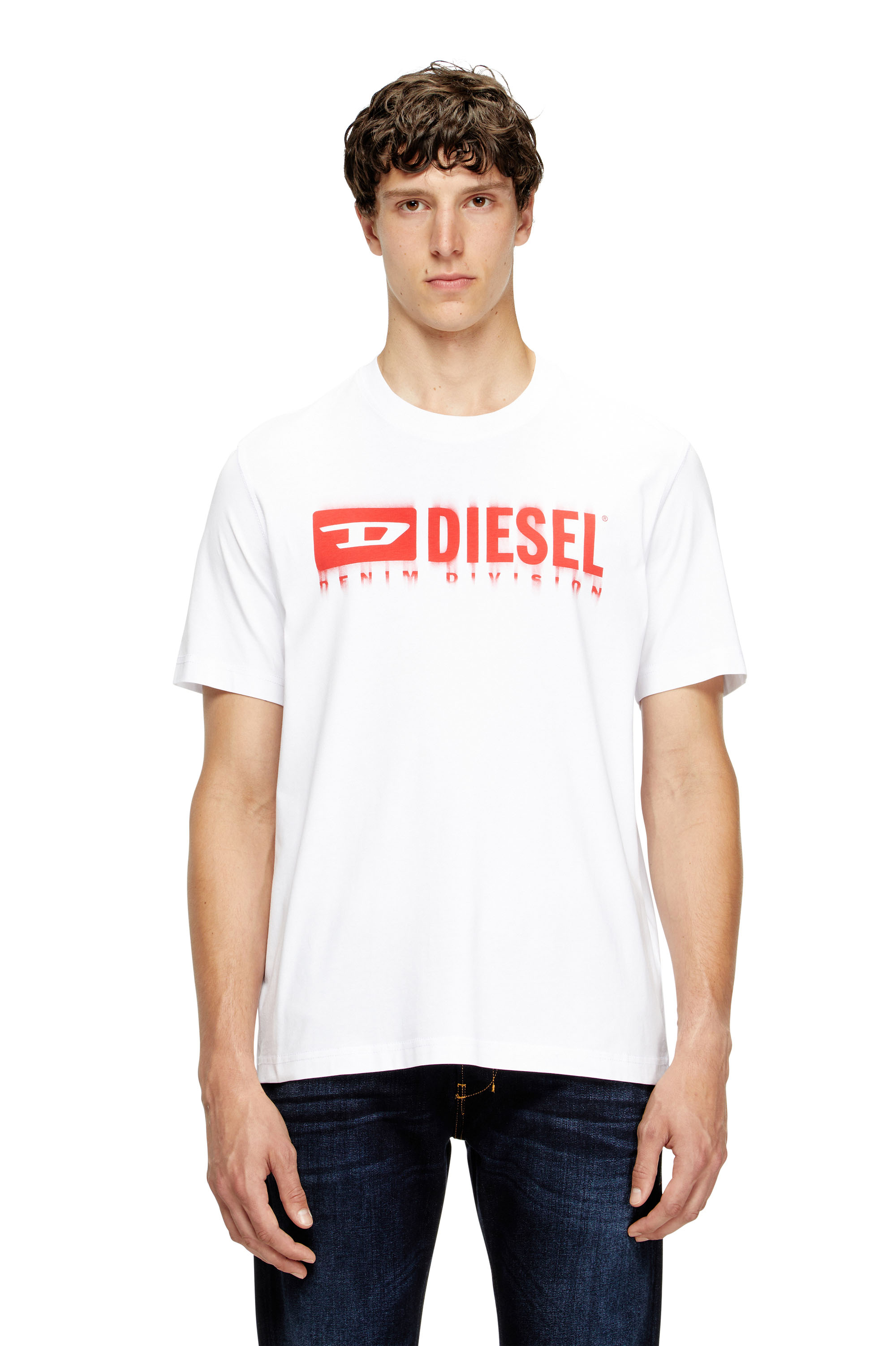 Diesel - T-ADJUST-Q7, Man's T-shirt with blurry Diesel logo in White - 1