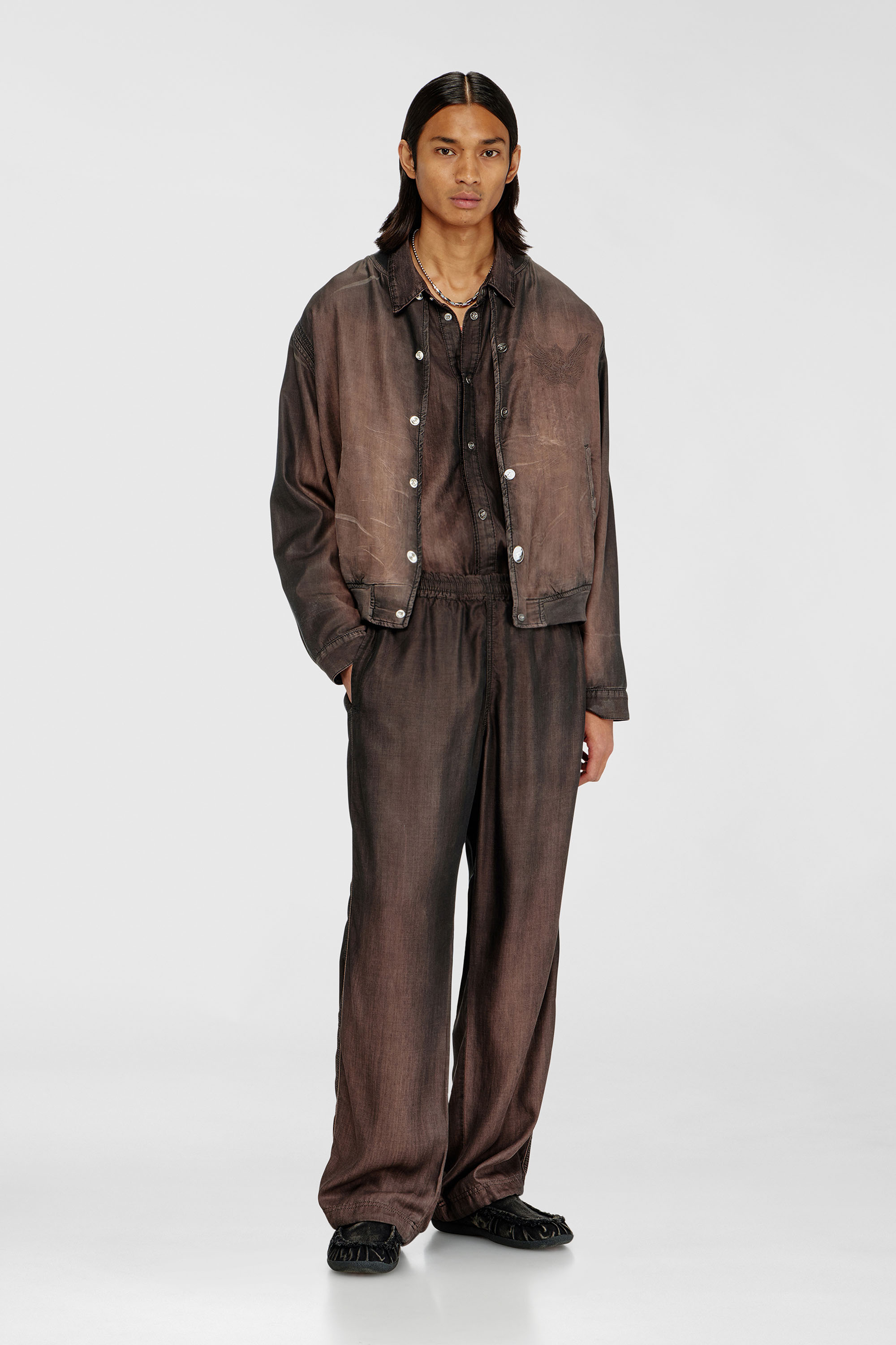 Diesel - D-BELMOR-S, Giacca bomber in denim fluido spalmato Uomo in Marrone - 2