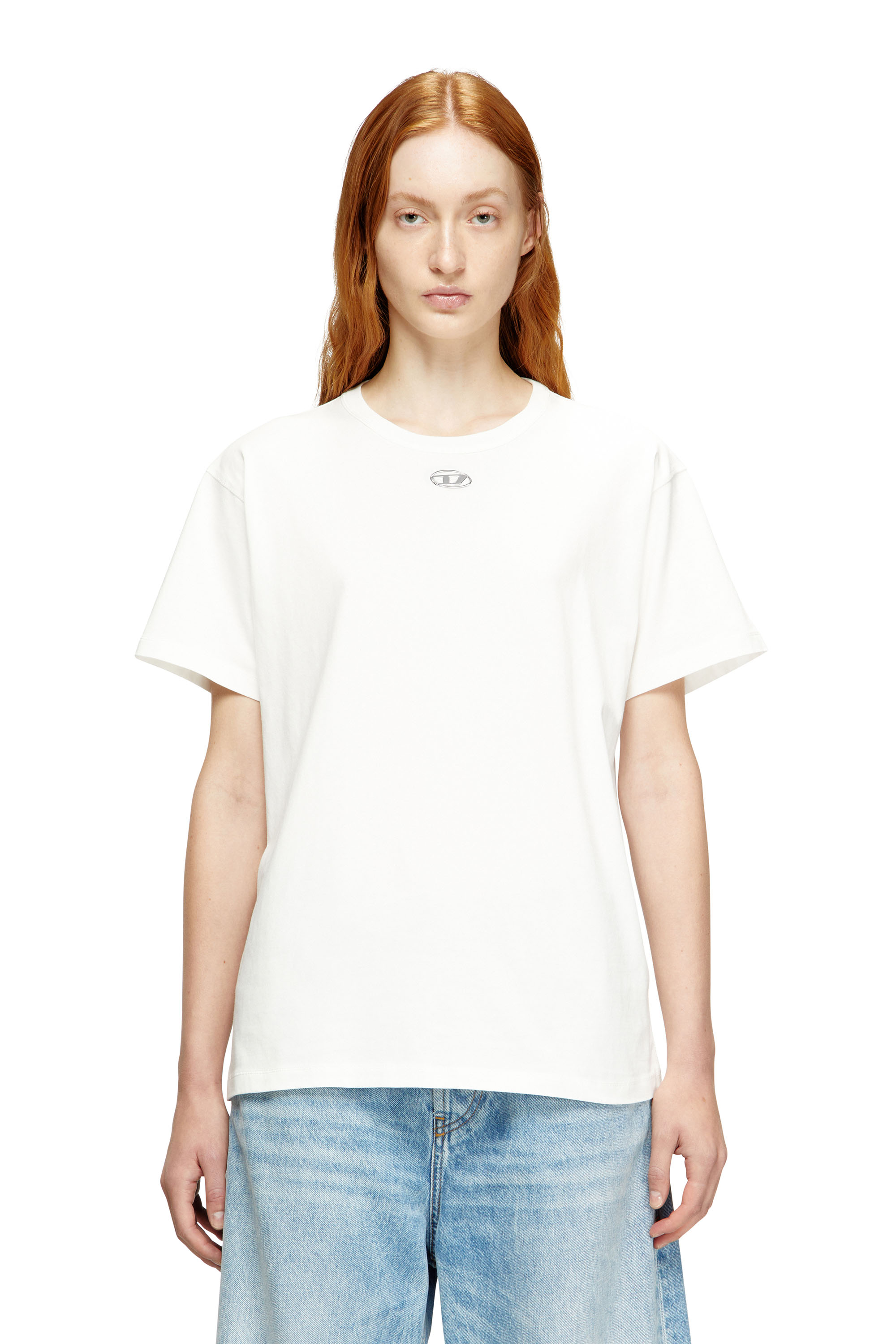 Diesel - T-NORMY-OD-S1, T-shirt in cotone con Oval D metallizzato Donna in Bianco - 3