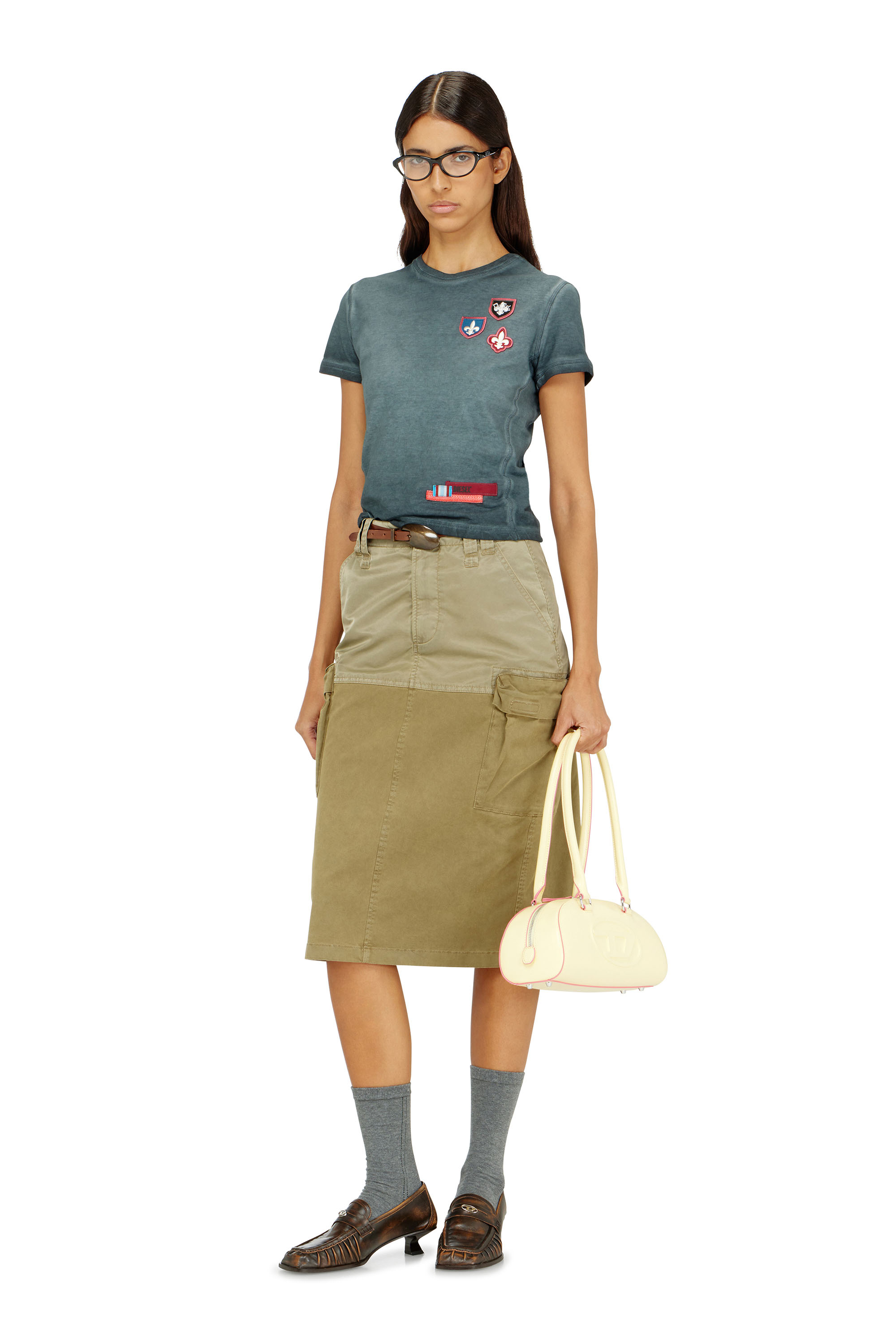 Diesel - T-UNCUTY-WAF, T-shirt con patch e inserti laterali microwaffle Donna in ToBeDefined - 1