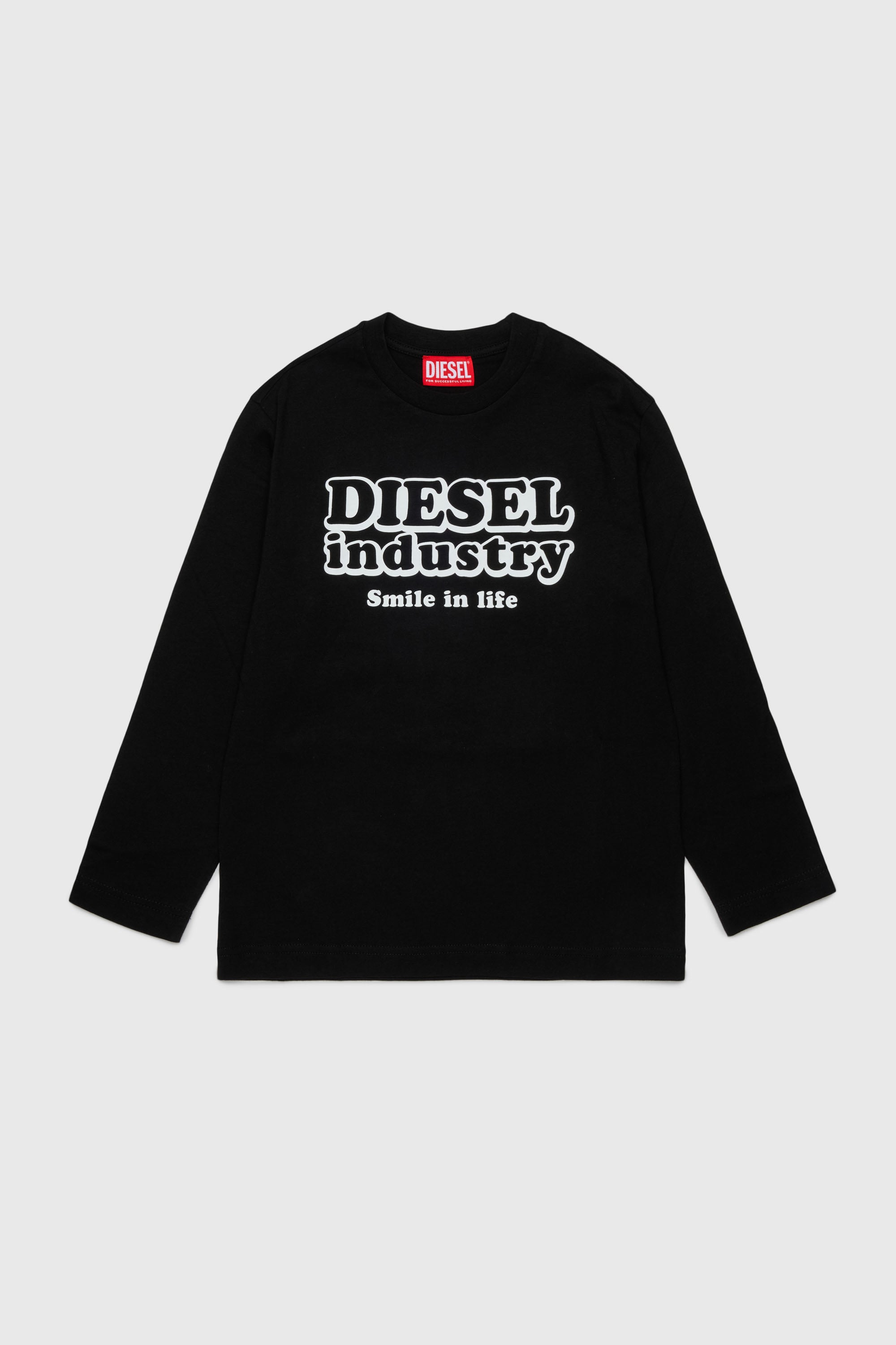 Diesel - TLODIMLS OVER, T-shirt a manica lunga con stampa Diesel Industry Uomo in Nero - 1
