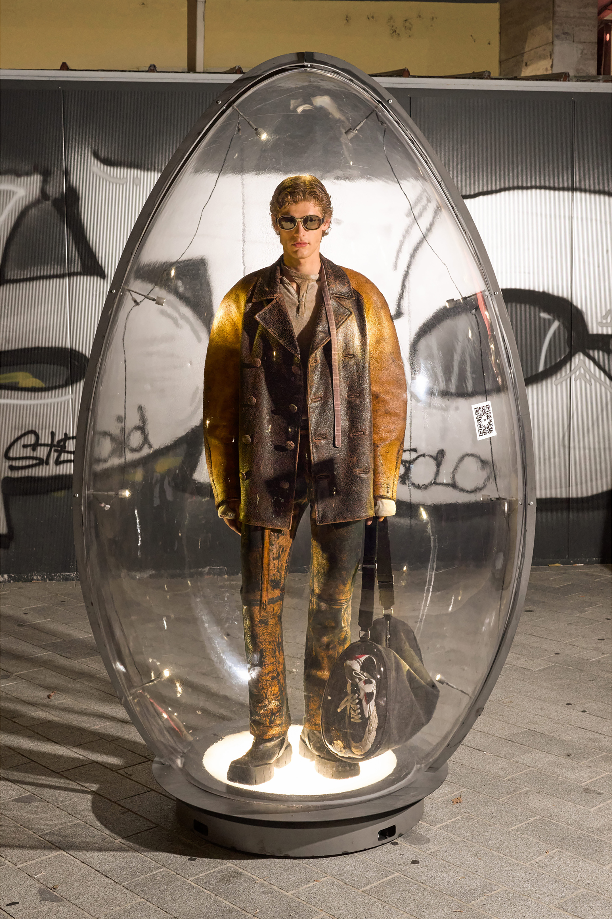 Diesel - L-NAHUN, Caban ampio in pelle craquel&eacute; Uomo in Marrone - 3