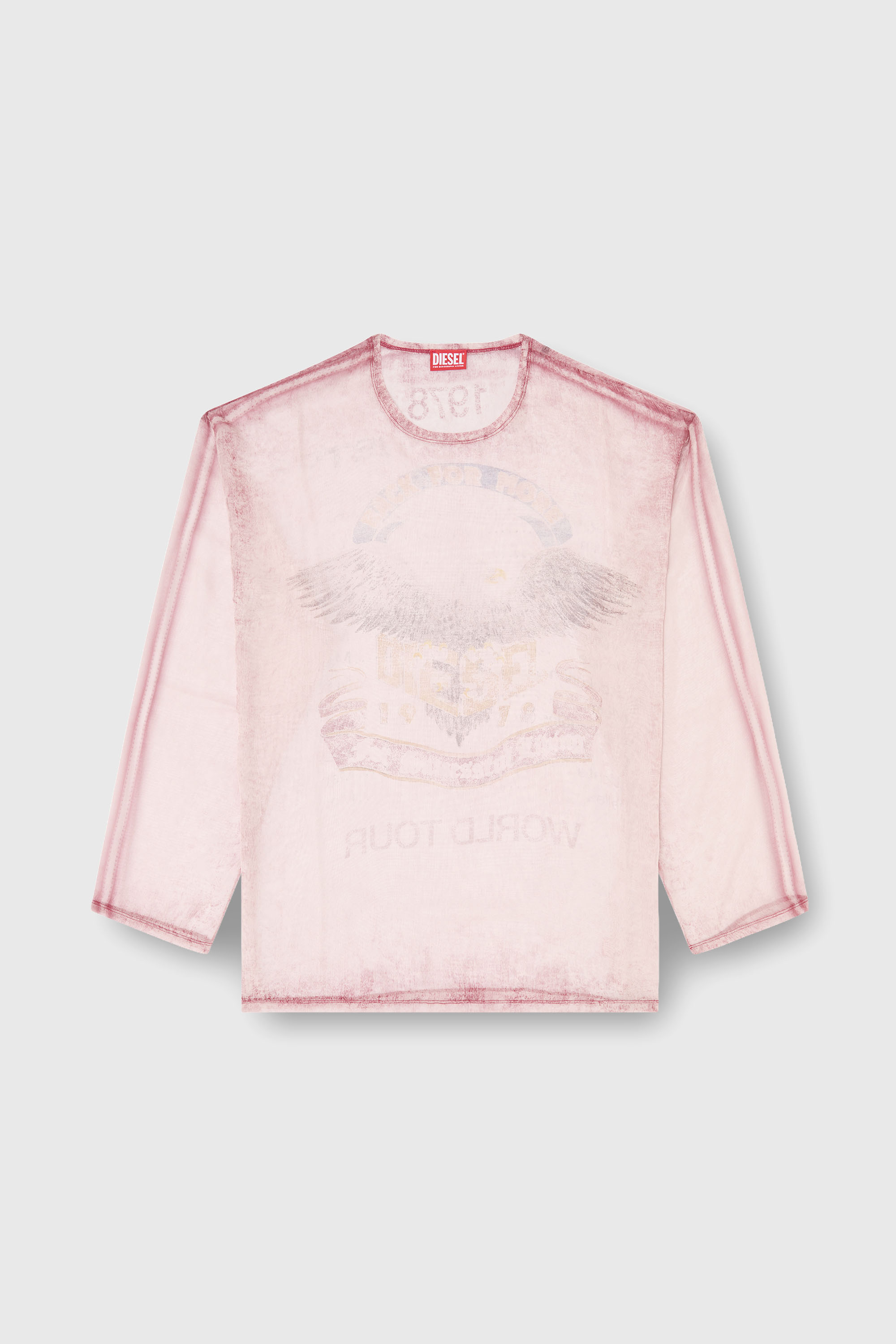 Diesel - T-DOUBLEX-LS, Top in chiffon trasparente con grafiche da concerto Uomo in Rosa - 2