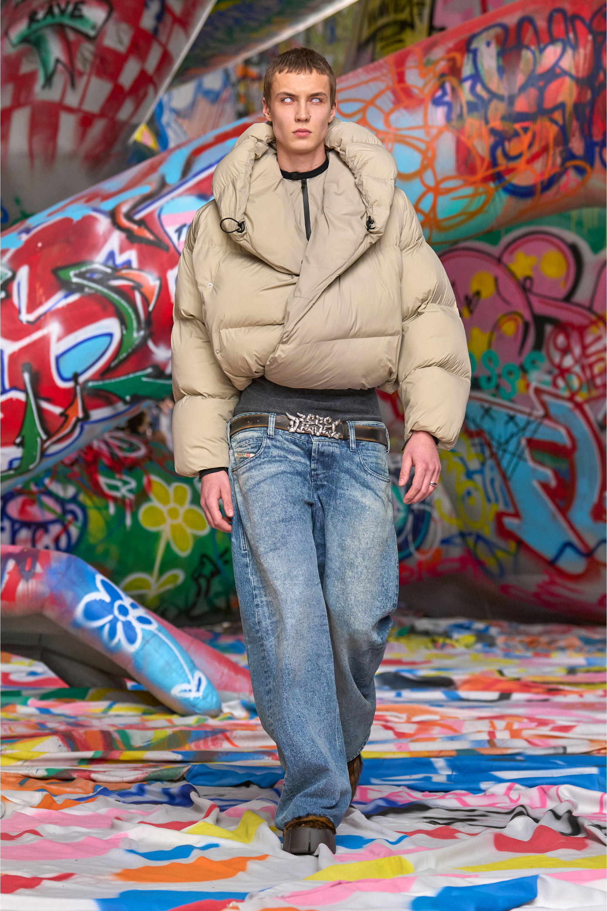 Diesel - B-GRAFFITI, Cintura 3.5cm in pelle trattata con fibbia graffiti Unisex in Multicolor - 4