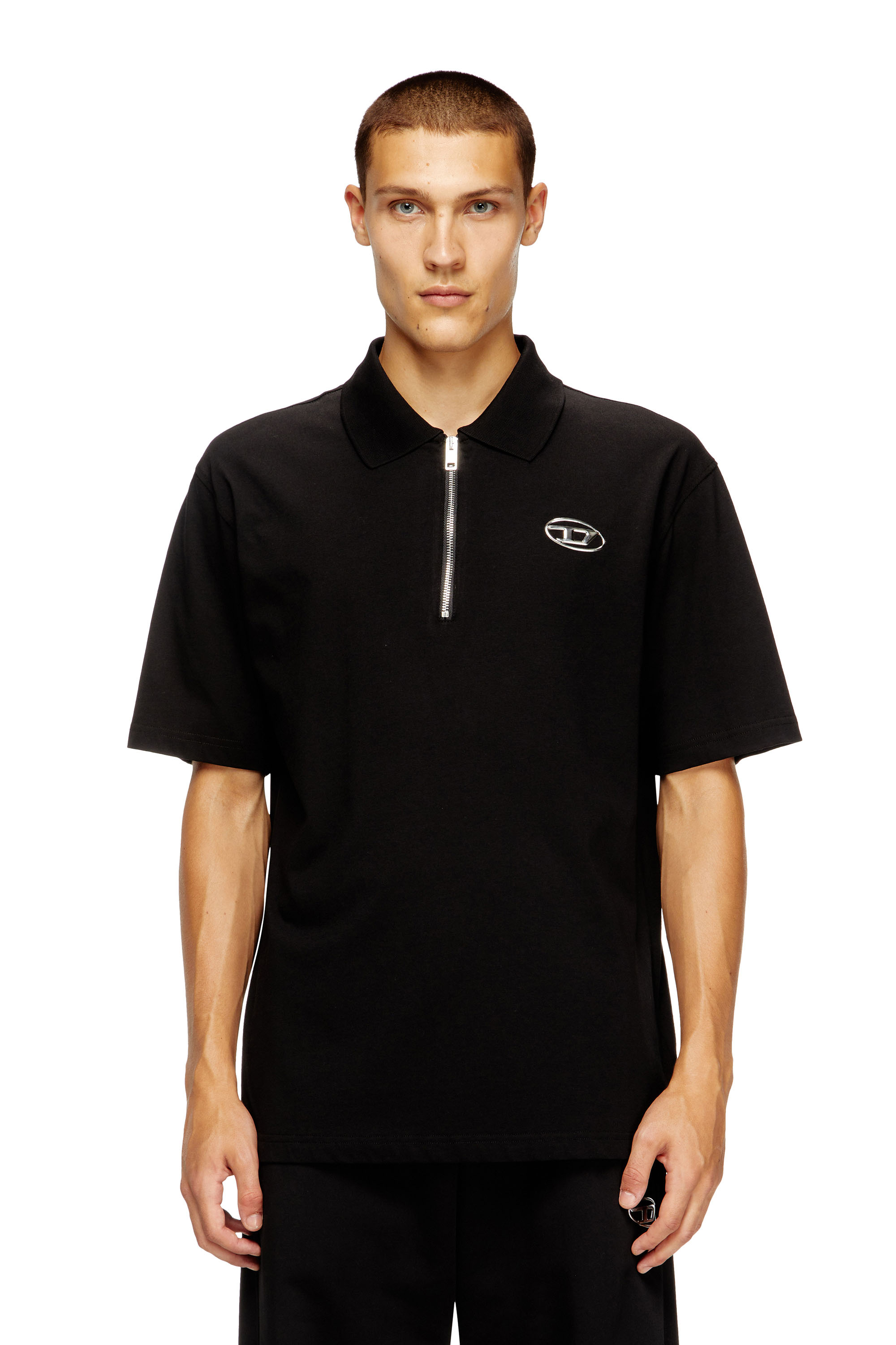 Diesel - T-VOR-OD, Polo con zip e con Oval D laserata Uomo in Nero - 1