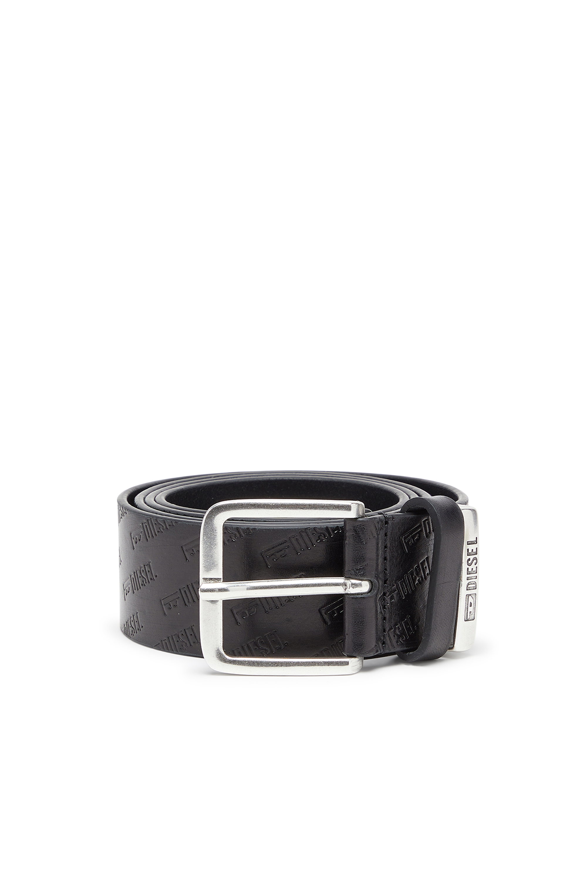 Diesel - B-MONOGRAM DSL, 4 cm cintura in pelle con logo Diesel all-over embossato Uomo in Nero - 1