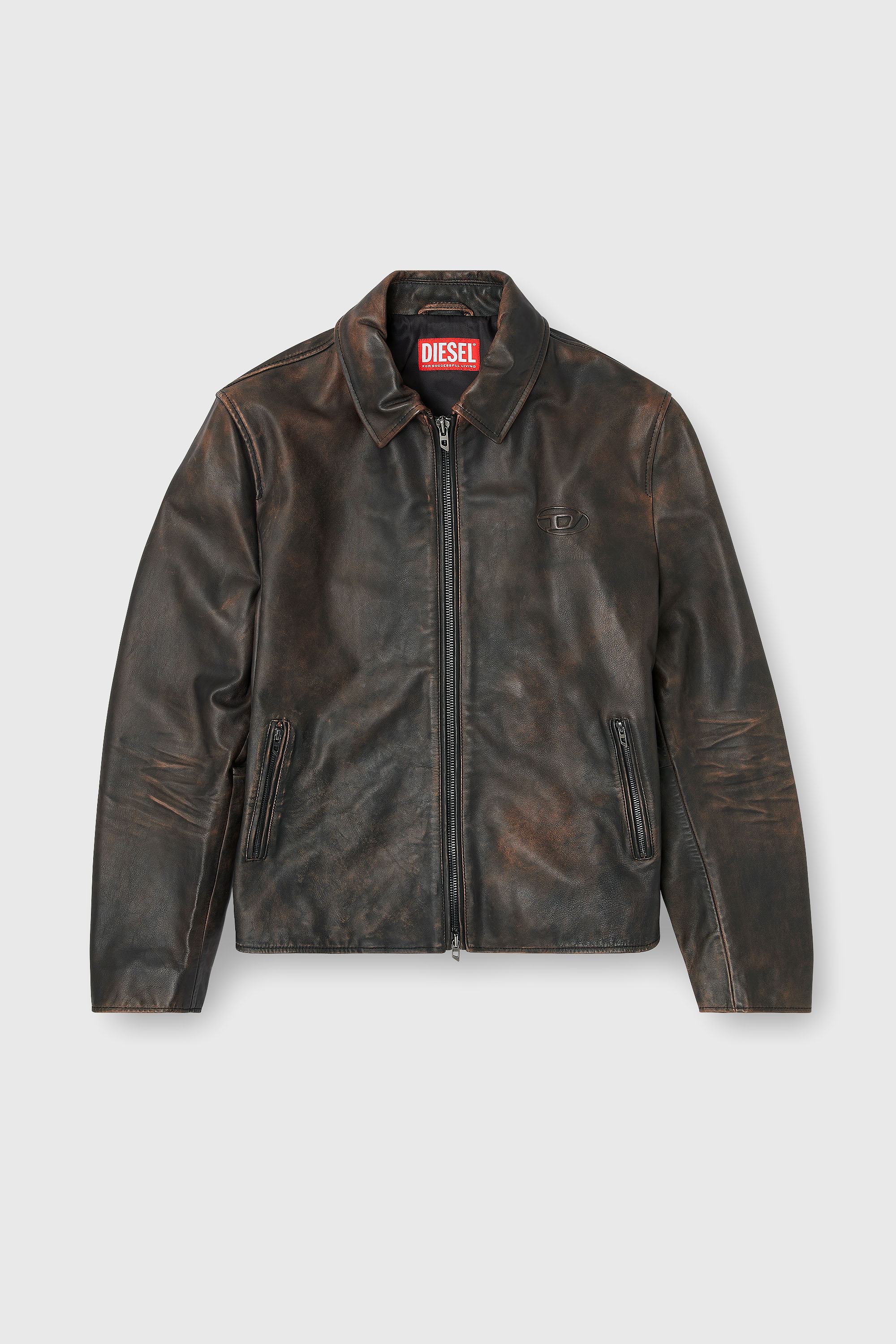 Diesel - L-AMAR-WRD, Giacca coach in pelle trattata Uomo in Marrone - 2