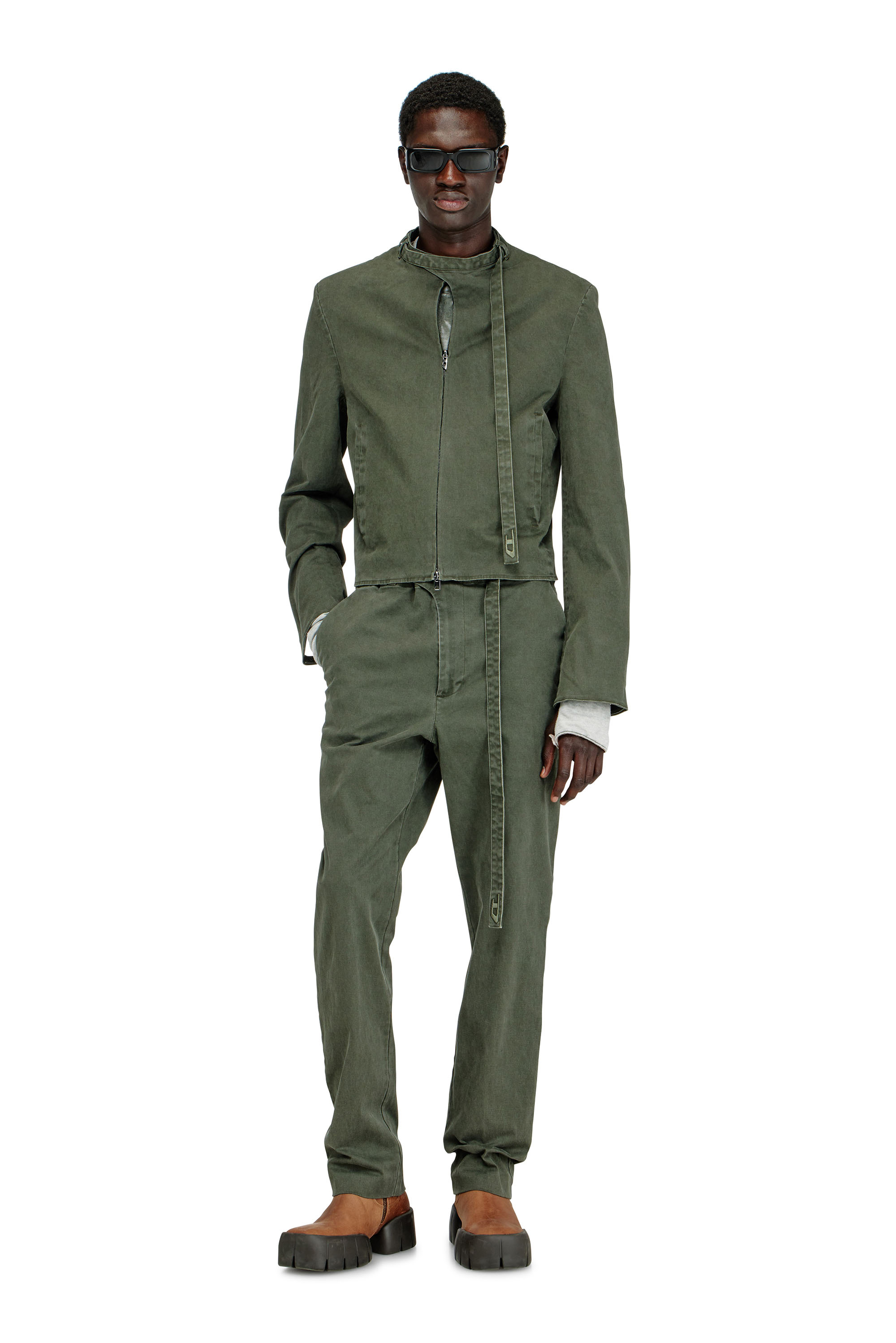 Diesel - J-NURIEL-CO, Giacca in twill di cotone coated con dettagli biker Uomo in Verde - 2