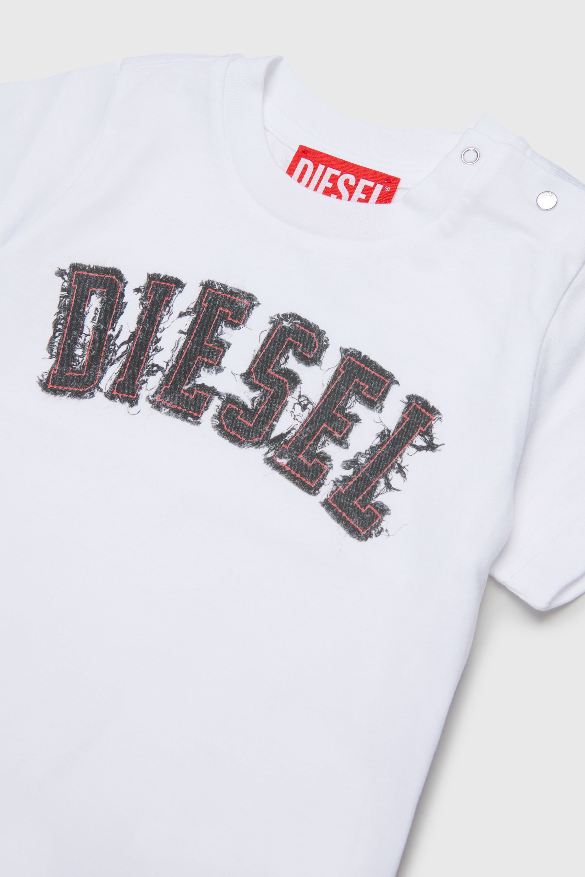 Diesel - TEANSB, T-shirt in cotone con logo effetto sfrangiato Uomo in Bianco - 3