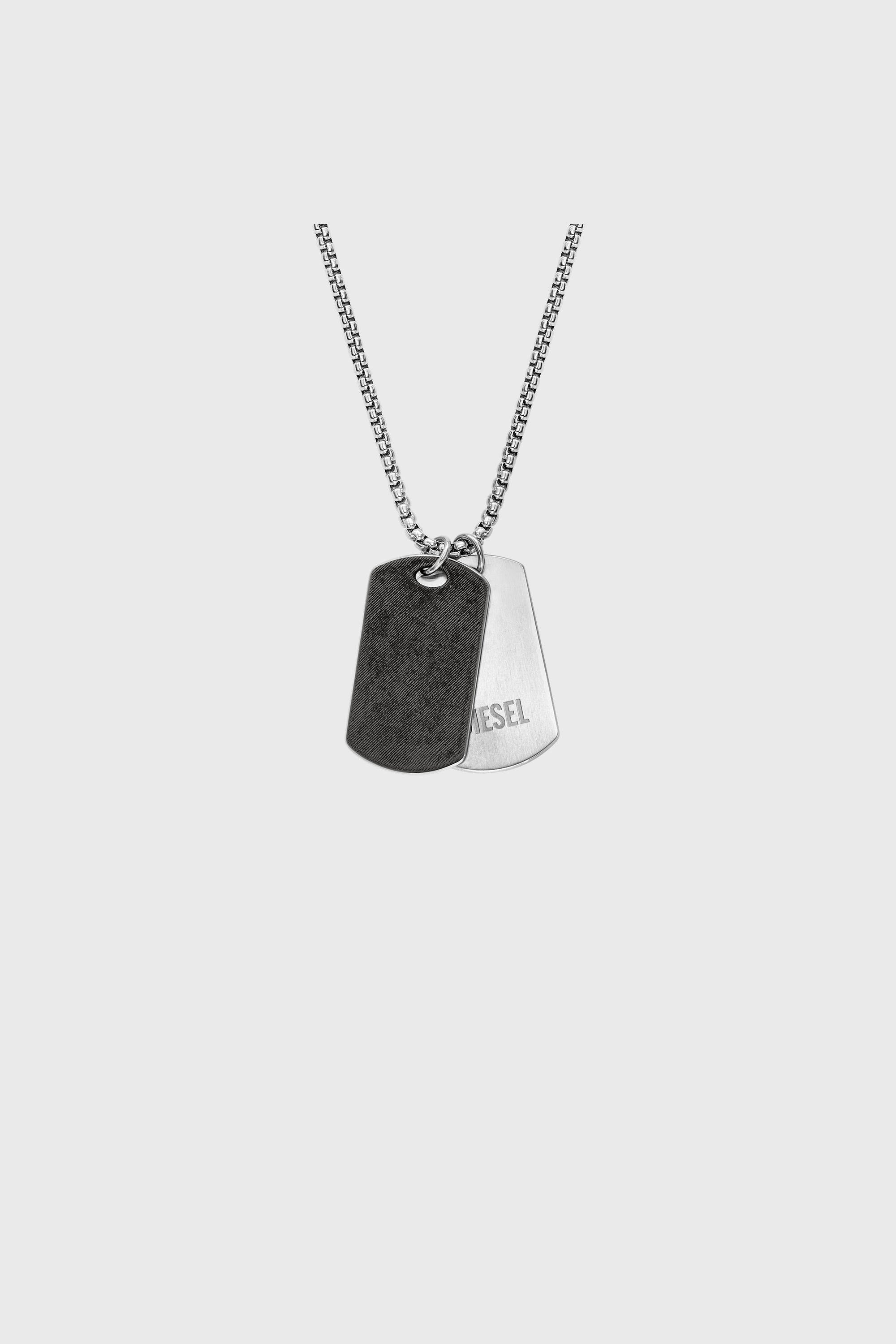 Diesel - DX1749040, Collana con pendente dog tag in acciaio inox con texture denim Unisex in Argento - 2