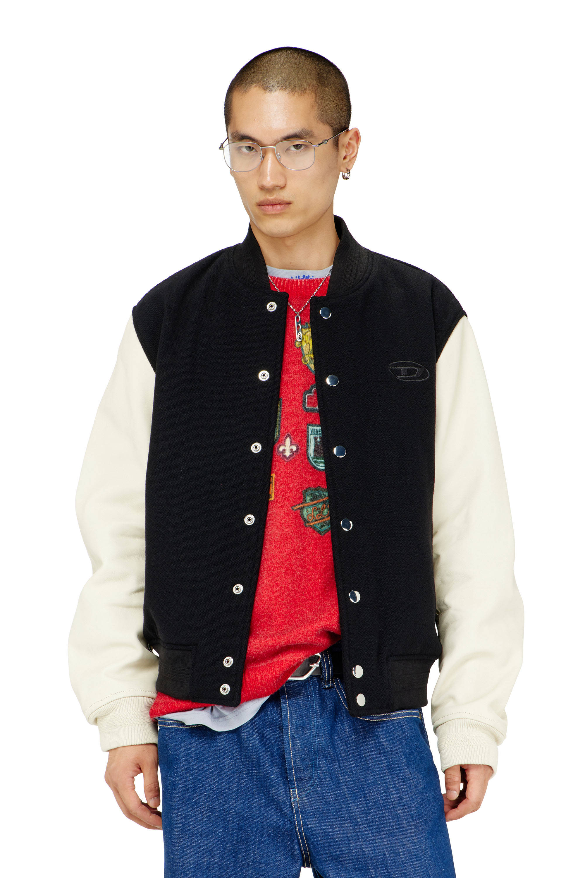 Diesel - L-ARRY-WRD, Giacca bomber in misto lana e pelle Uomo in Multicolor - 3