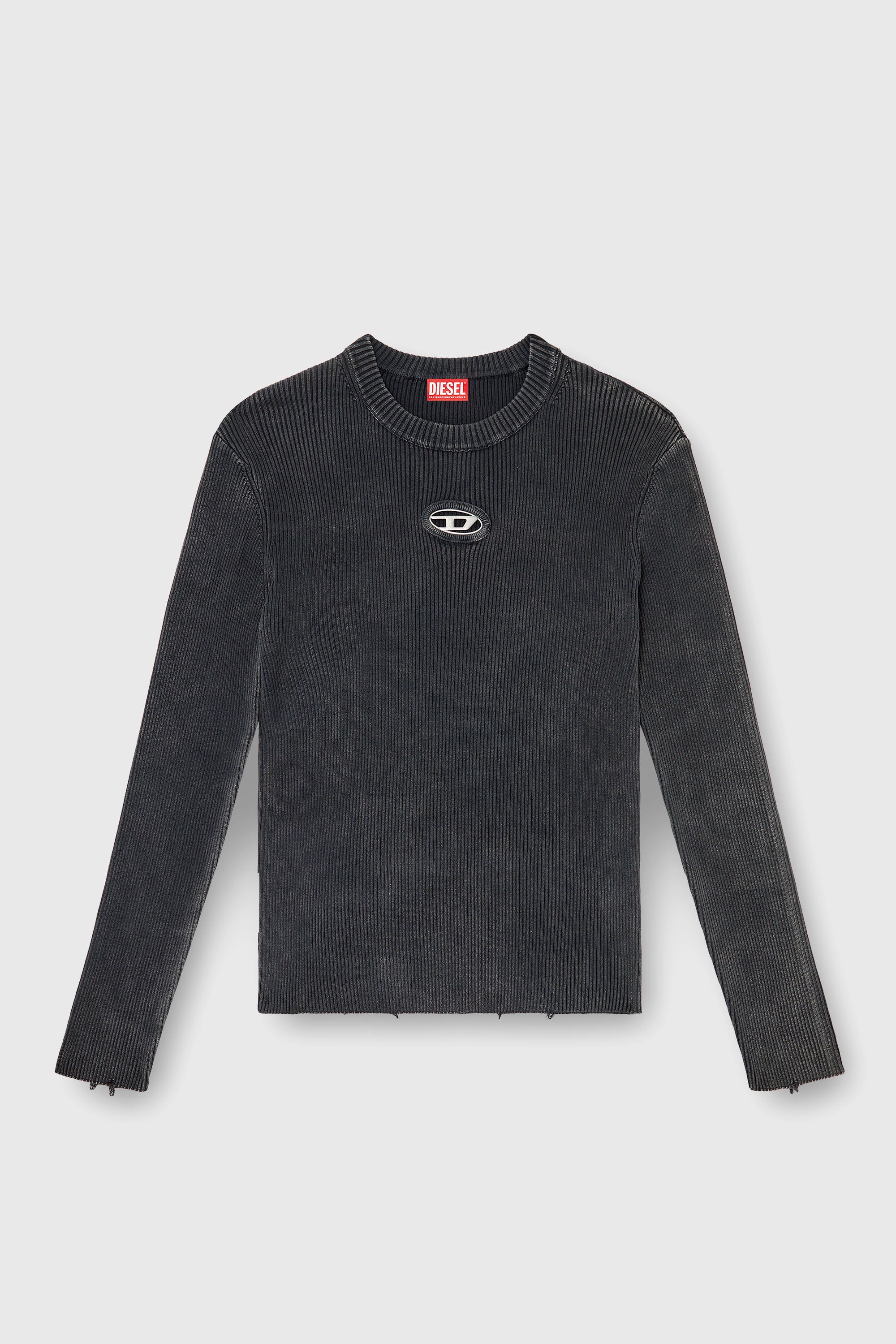 Diesel - K-DARIN-D, Maglia distressed con logo cut-out Uomo in Nero - 2