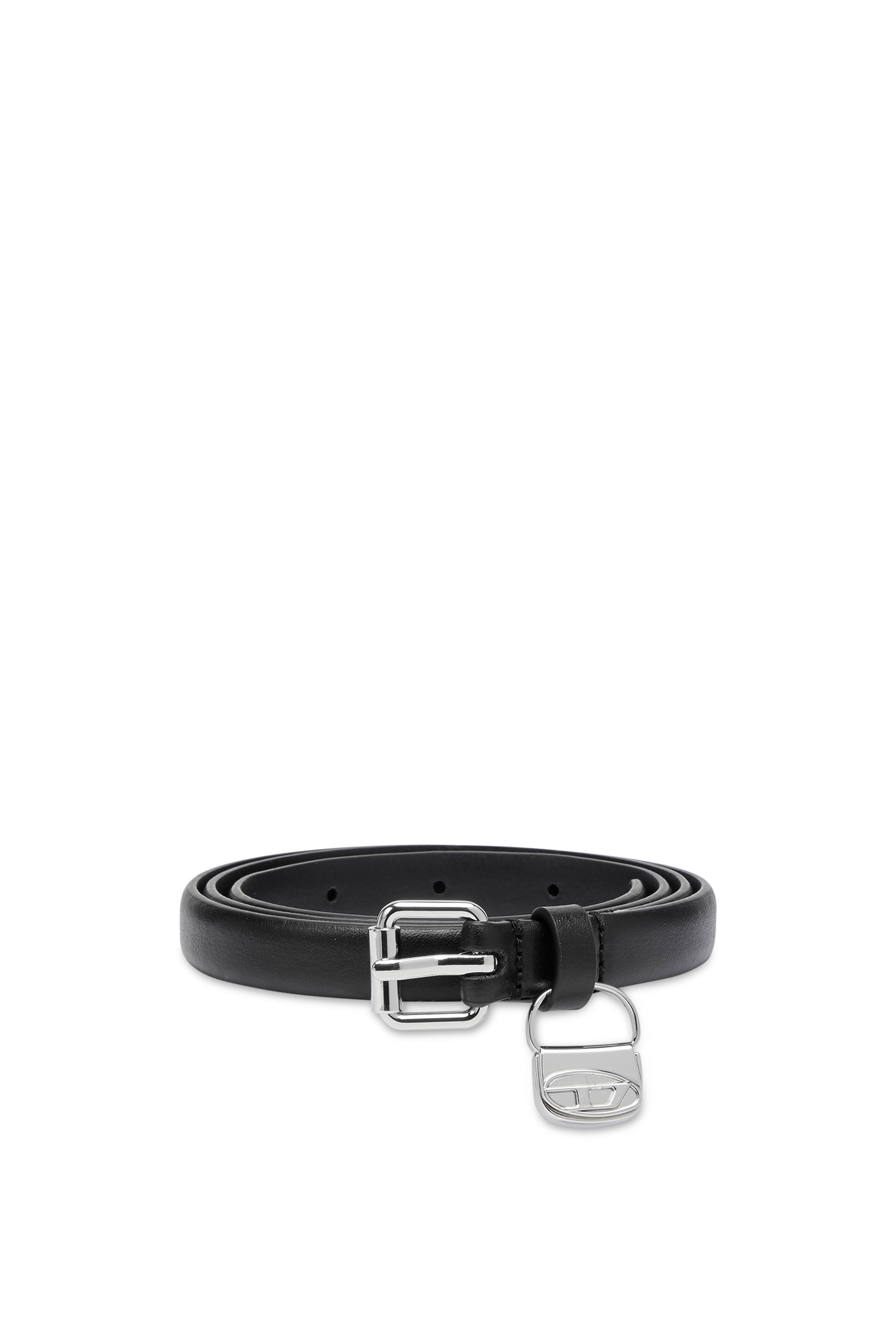 Diesel - B-CHARM HIP, Cintura 1.4 cm sottile in pelle con charm 1DR Donna in Nero - 1