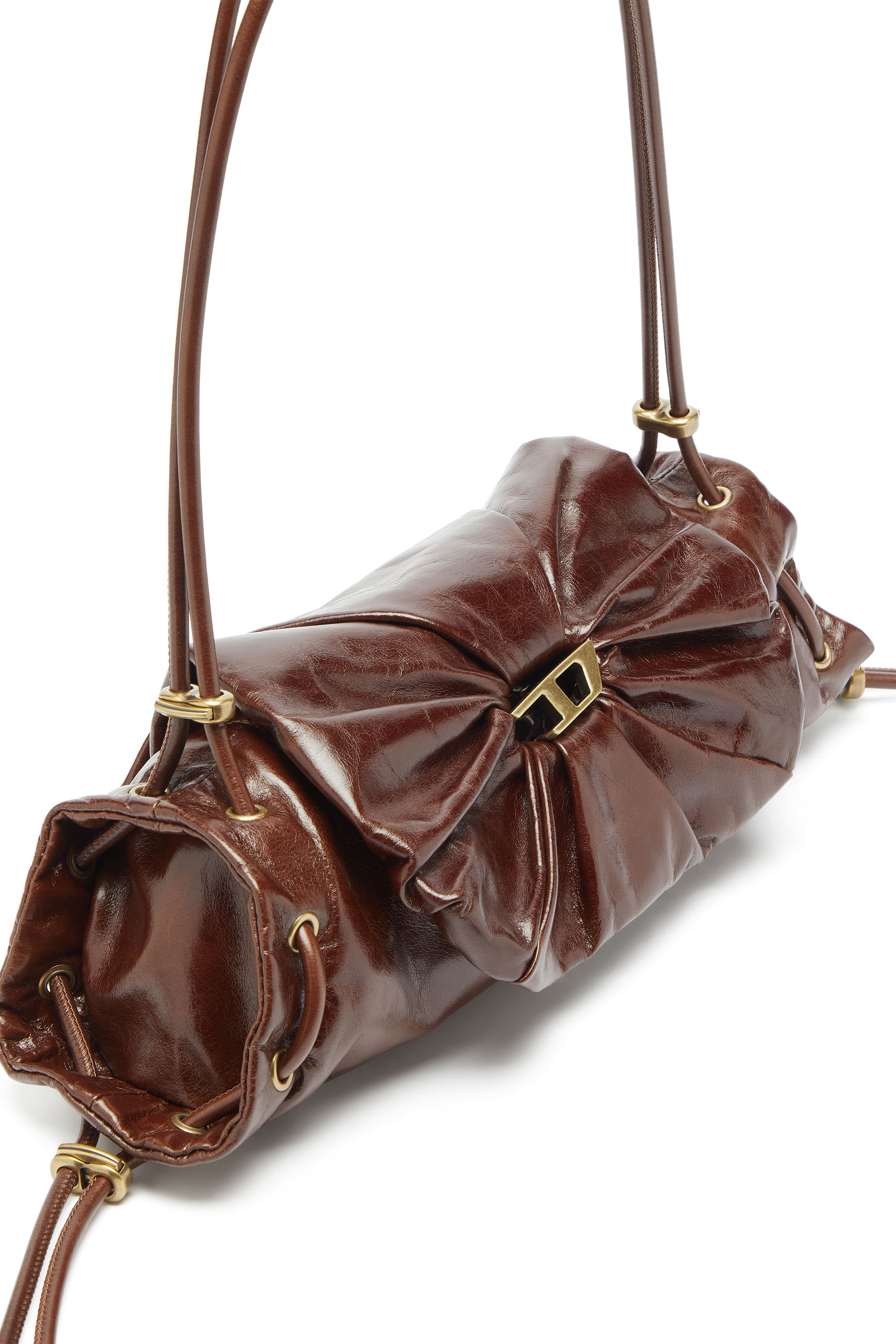 Diesel - SCRUNCH-D SHOULDER S, Scrunch-D-Borsa a spalla piccola arricciata in pelle lucida Donna in Marrone - 5