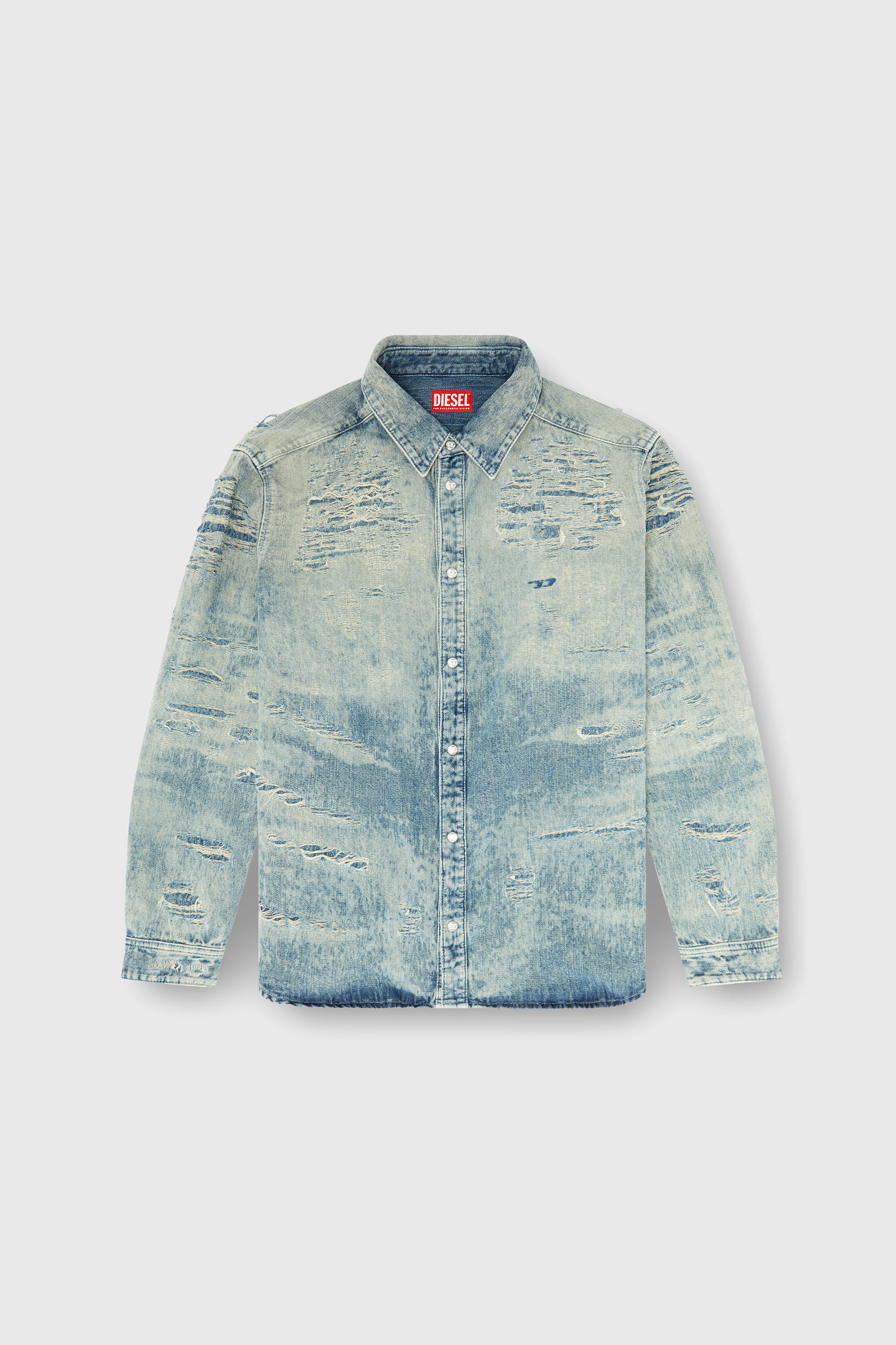 Diesel - D-SIMPLY, Camicia in denim jacquard effetto distressed Uomo in Blu - 2