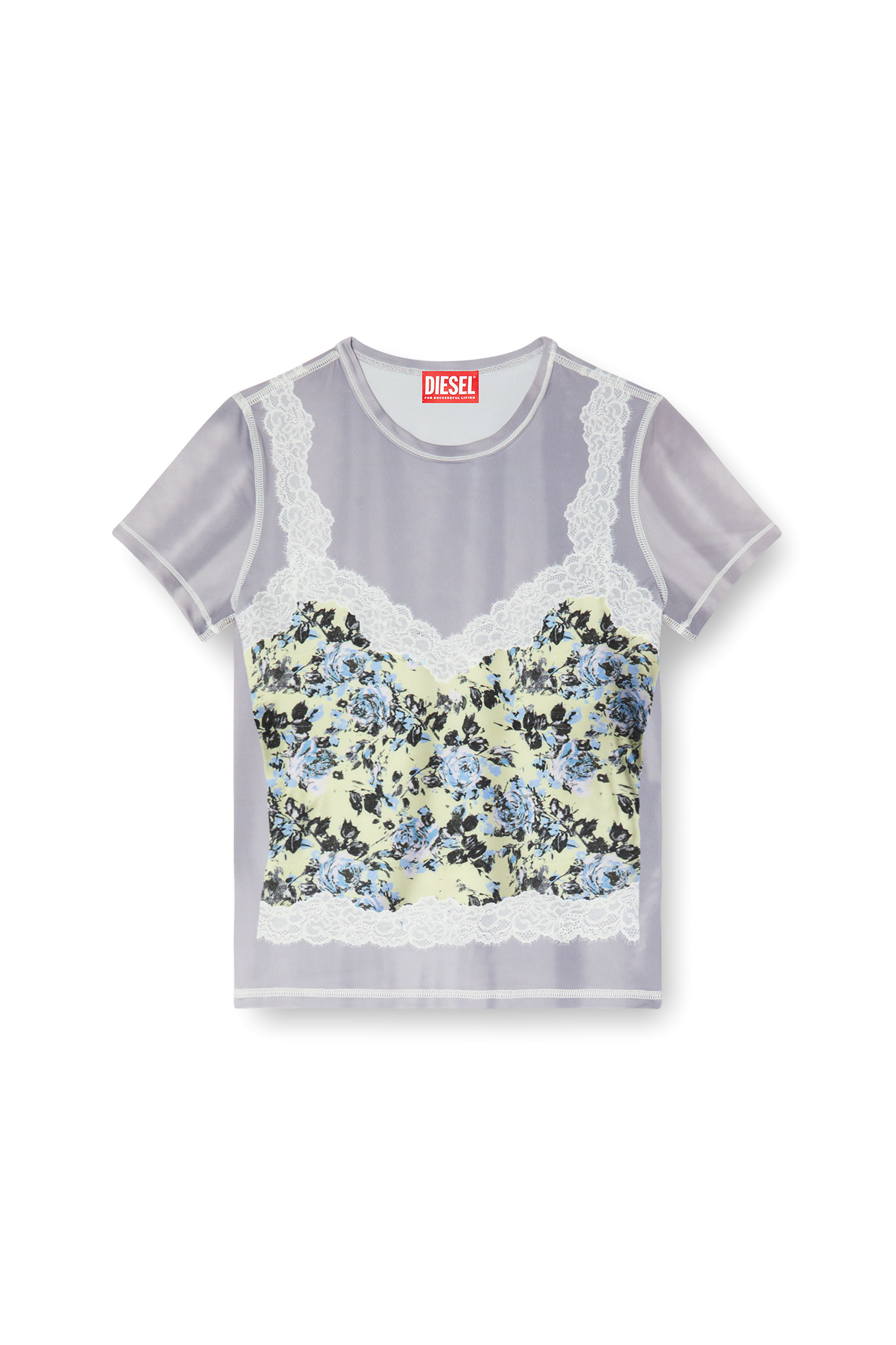 Diesel - T-ILENI, T-shirt con top trompe-l'oeil Donna in Grigio - 3