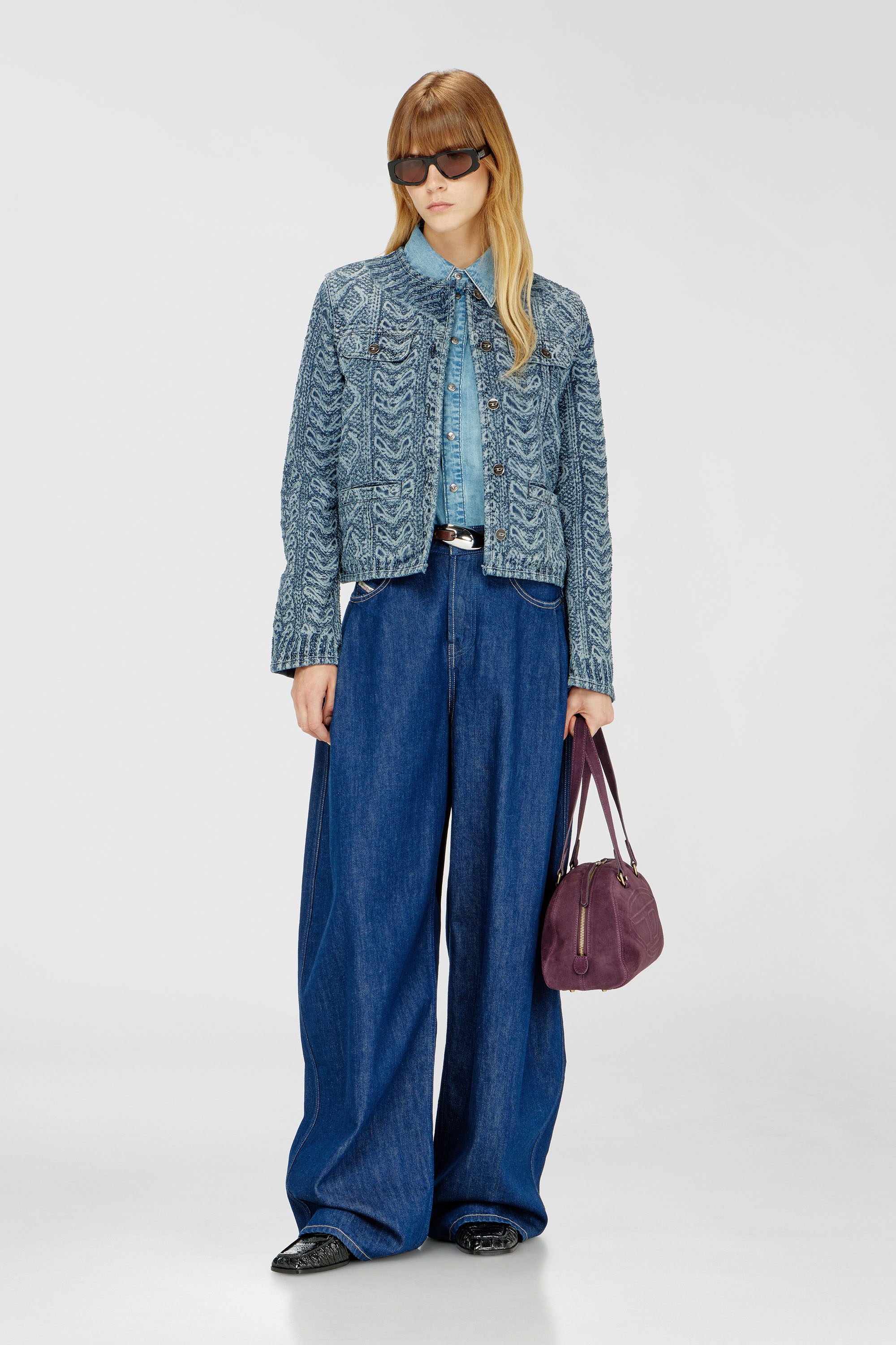 Diesel - DE-GRAFY-S2, Giacca senza collo in denim effetto maglia a trecce Donna in Blu - 1