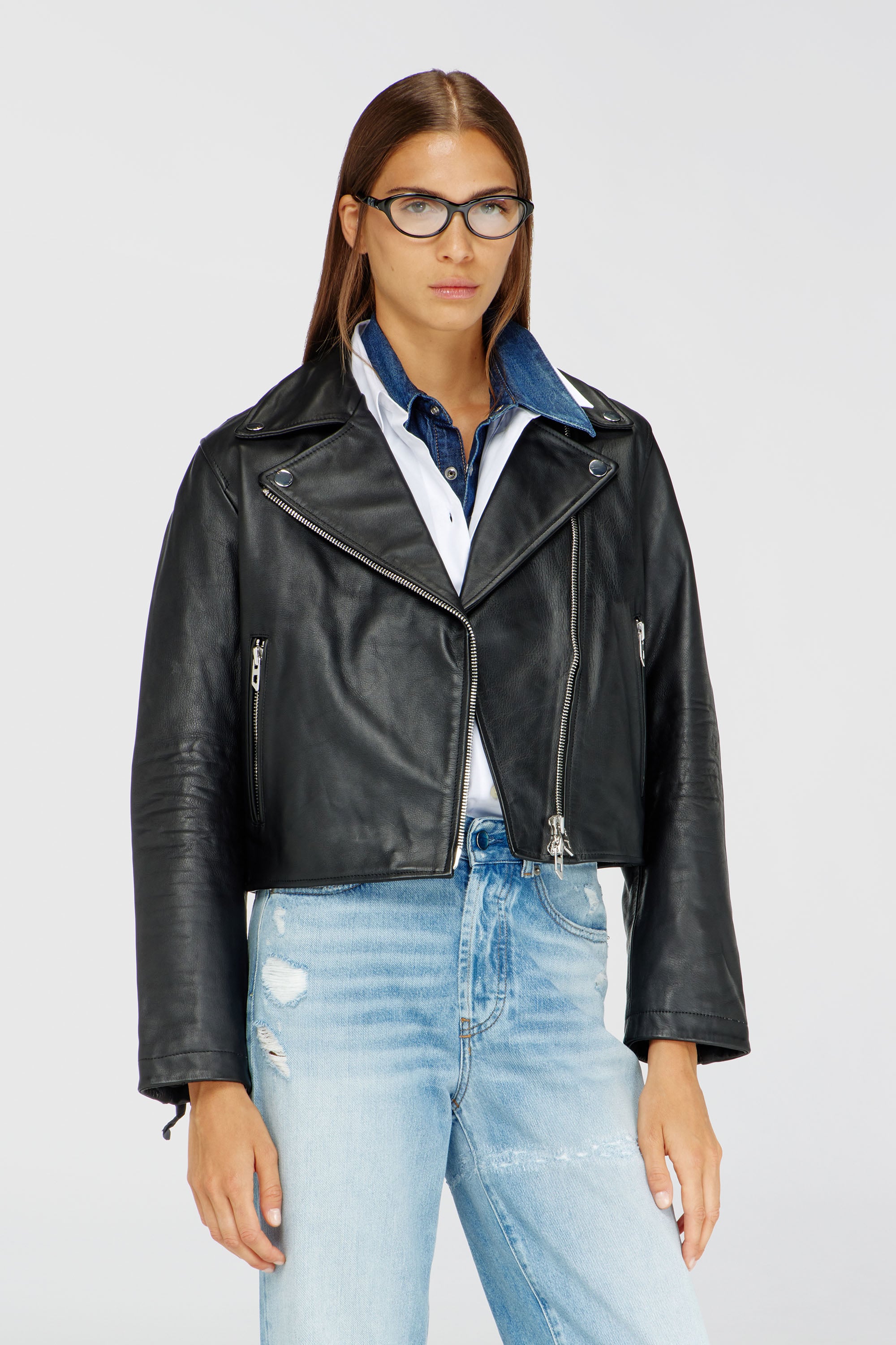 Diesel - L-UNATIC, Giacca biker in pelle cerata Donna in Nero - 1