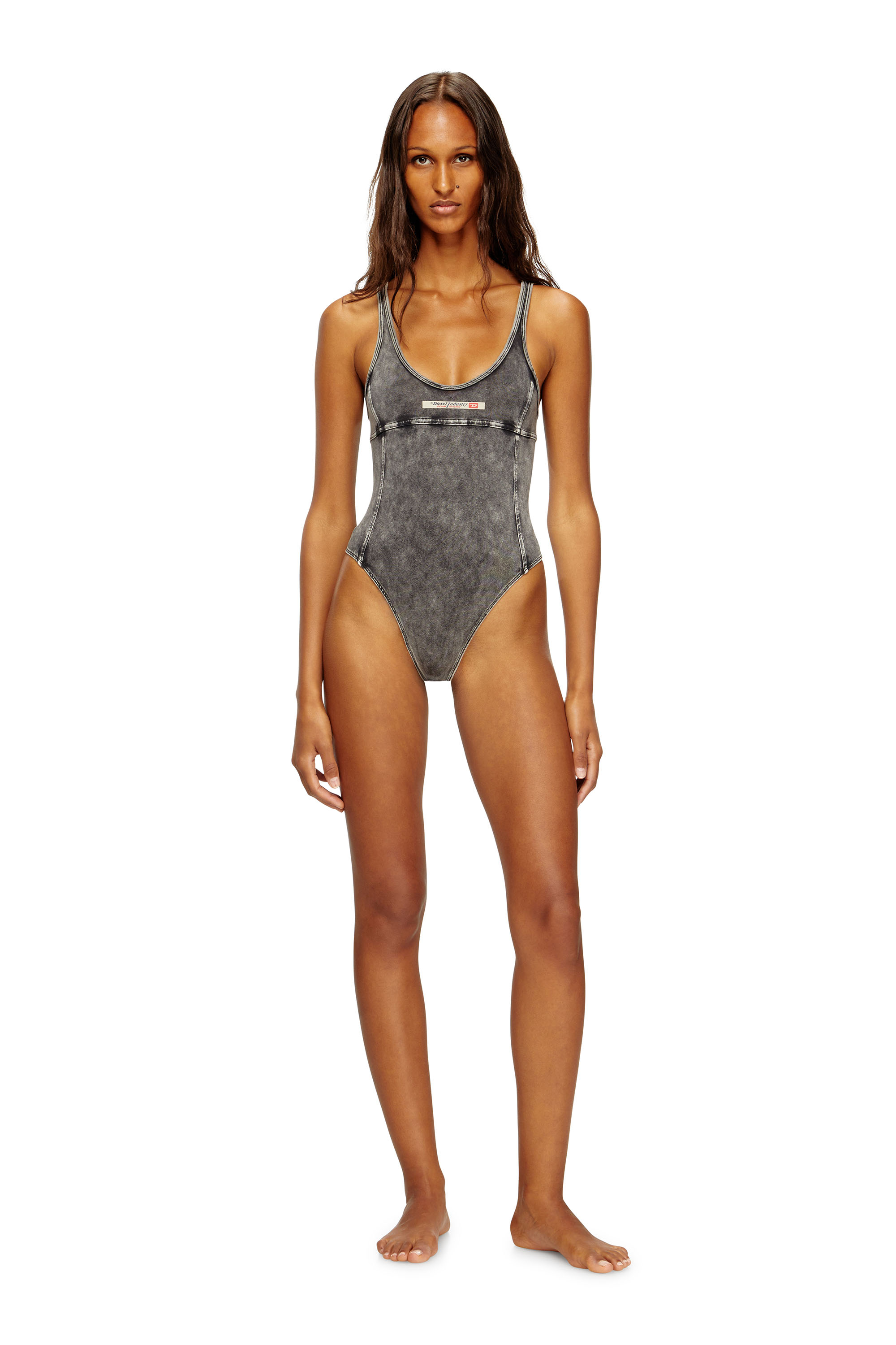 Diesel - PHOEBE-DNM, Body in jersey effetto denim Donna in Grigio - 2