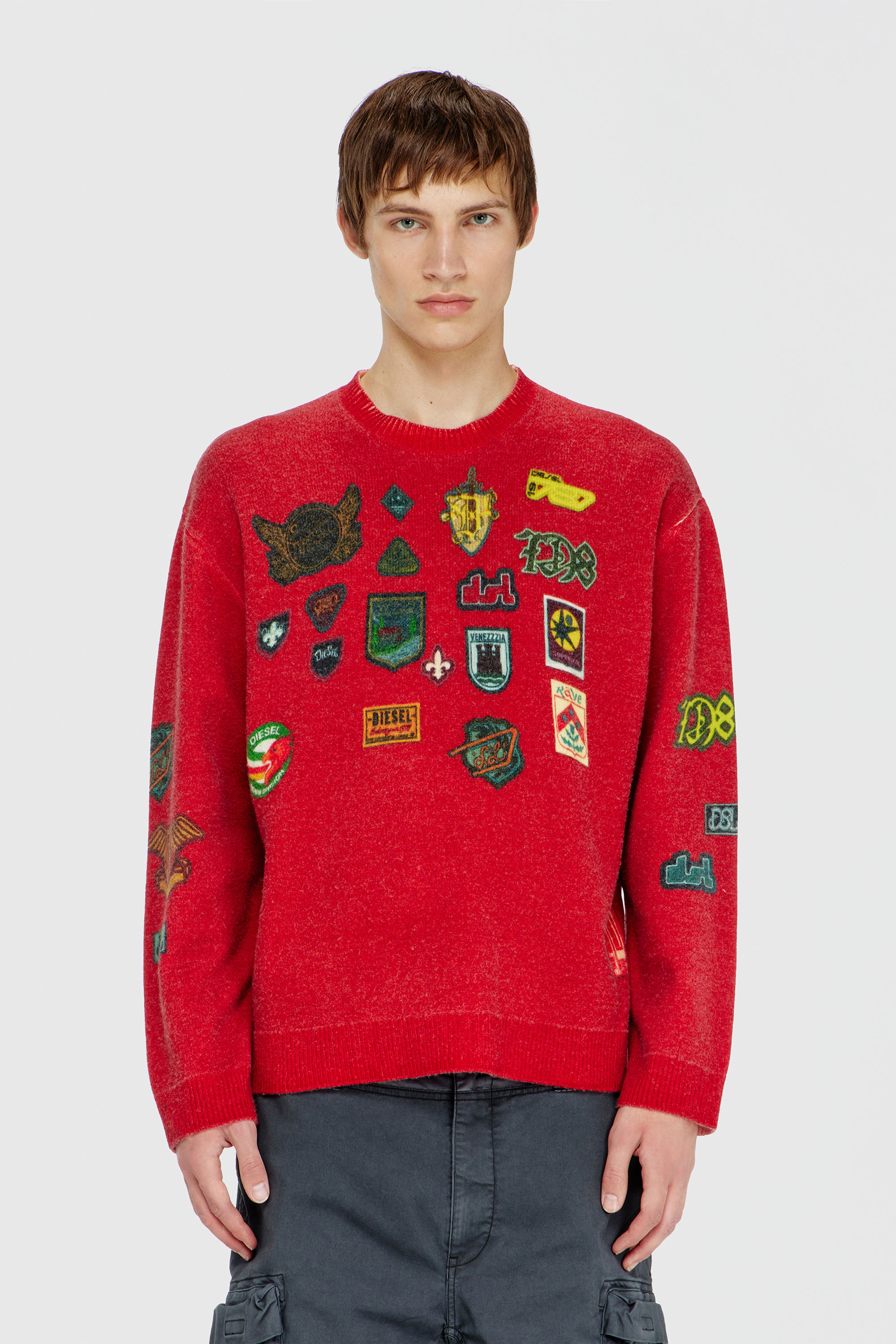 Diesel - K-PATCY, Maglione in lana con patch stampati Uomo in Rosso - 5