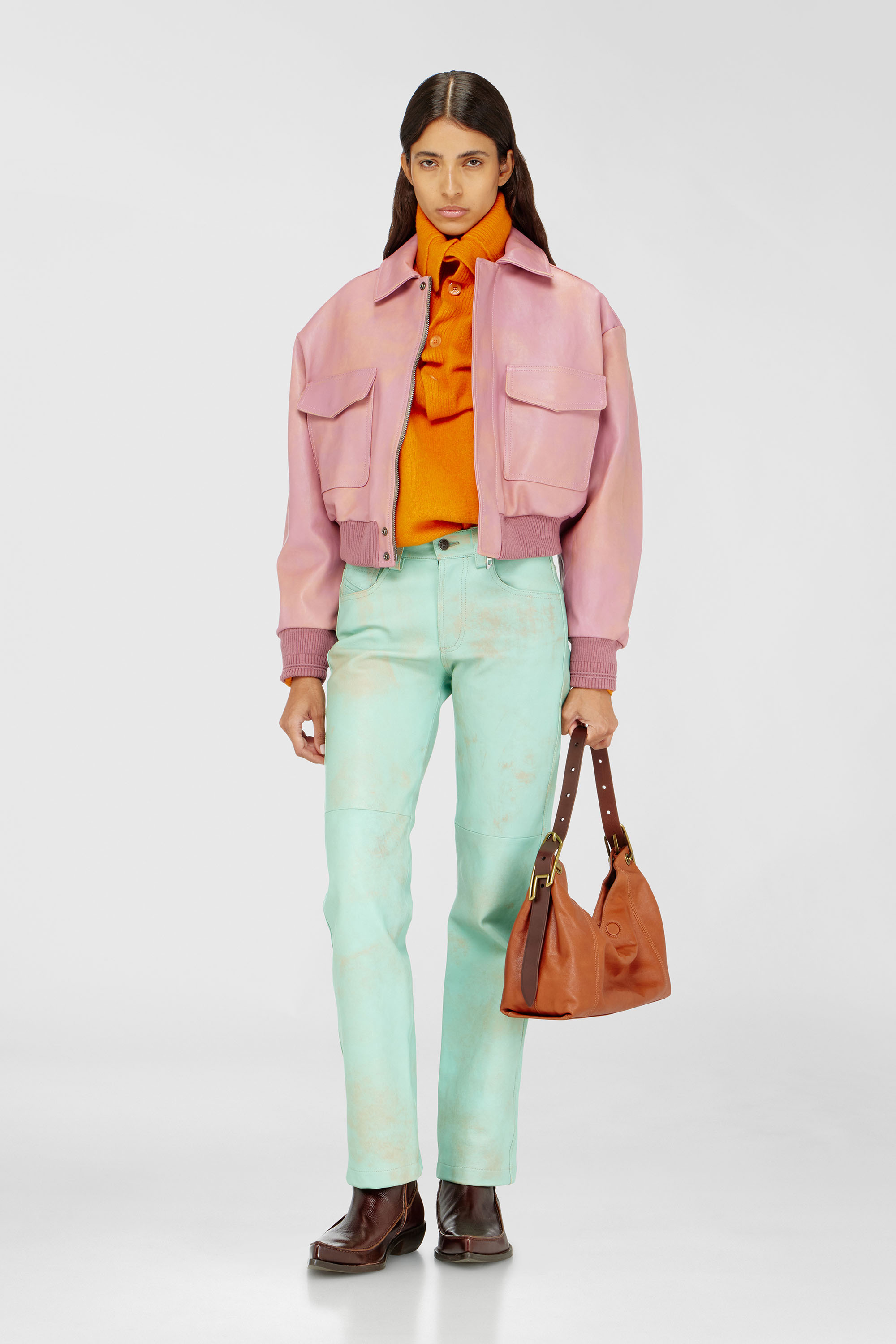 Diesel - L-AVIA, Giacca aviator in pelle lavorata Donna in Rosa - 1