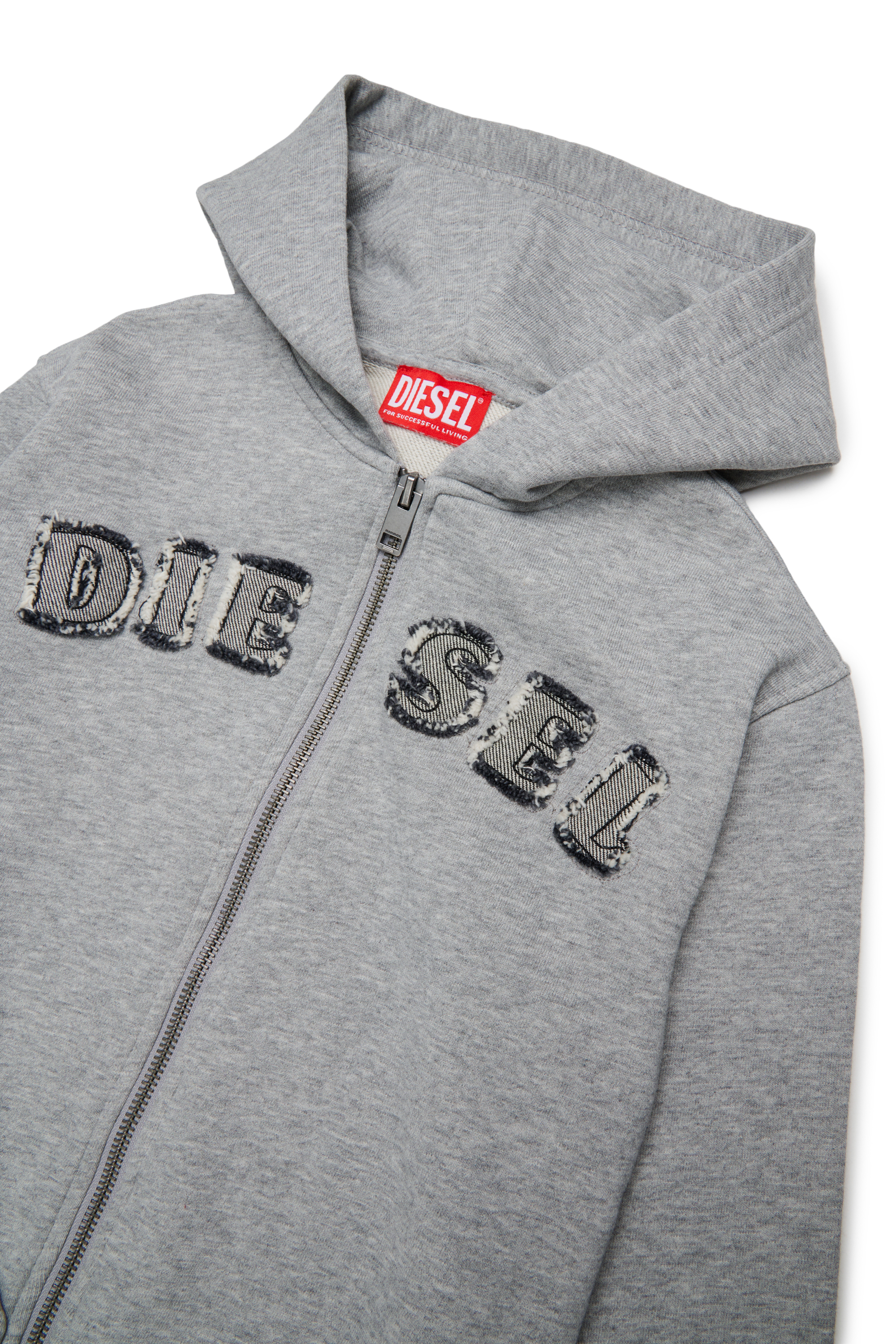 Diesel - SJEANSHOOD OVER, Felpa con zip e lettere logo sfrangiate Uomo in Grigio - 3