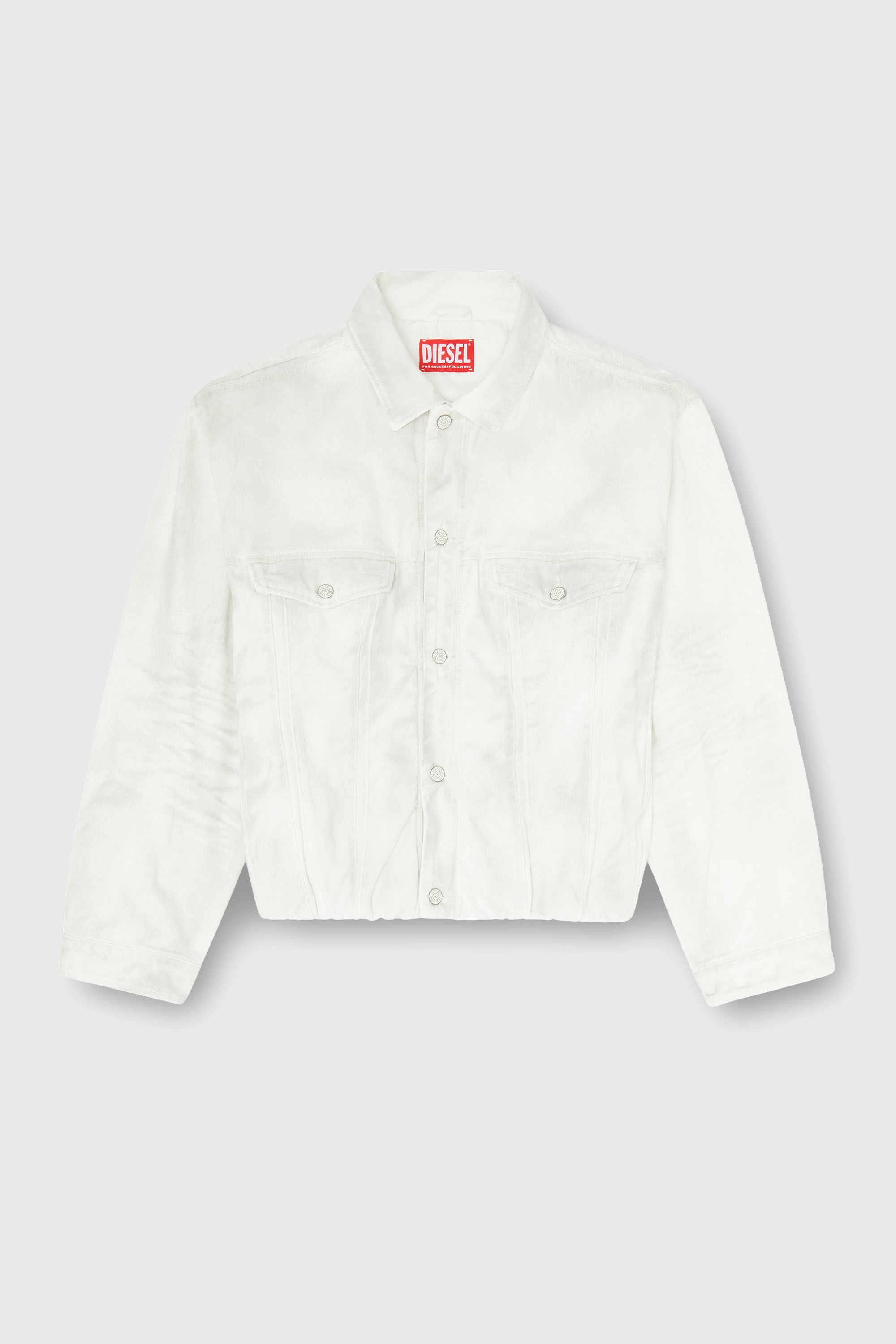 Diesel - D-MORVI-FSJ1, Giacca trucker elasticizzata in denim Uomo in Bianco - 2