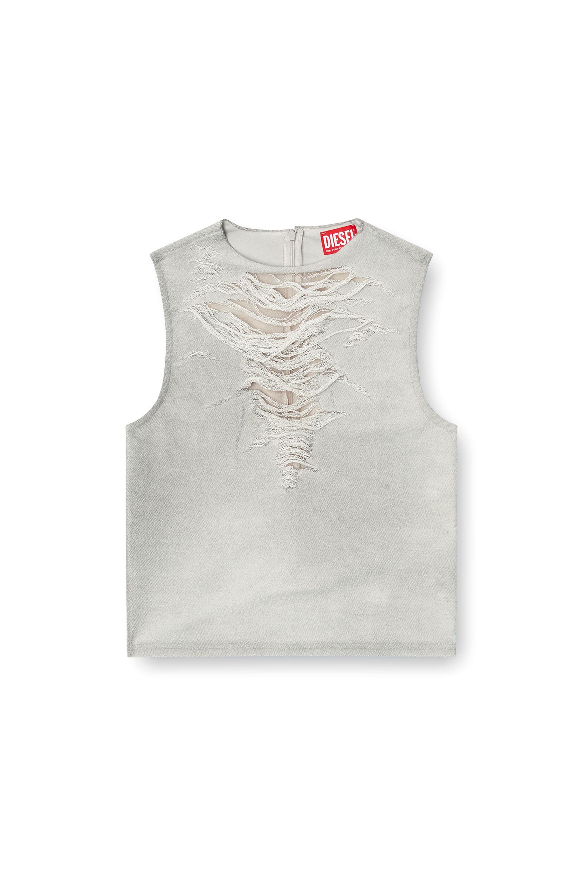 Diesel - T-YASMINA, Tank top con distressing frontale Donna in Grigio - 3