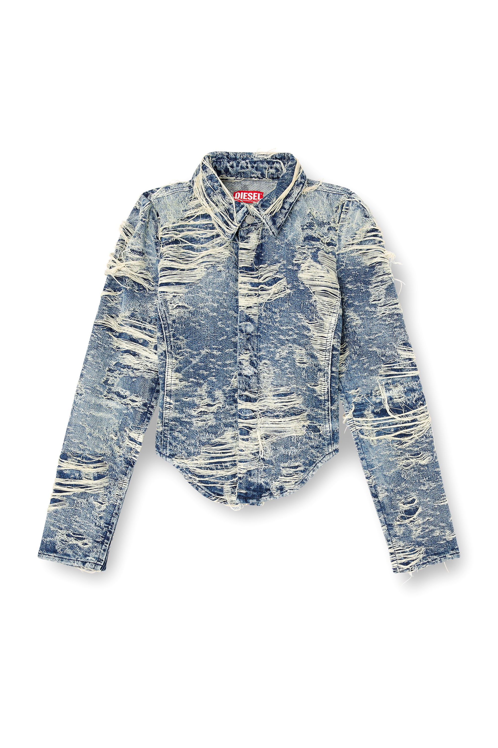 Diesel - DE-MADELINE-FSG, Camicia in denim jacquard con fili fluttuanti Donna in Blu - 3