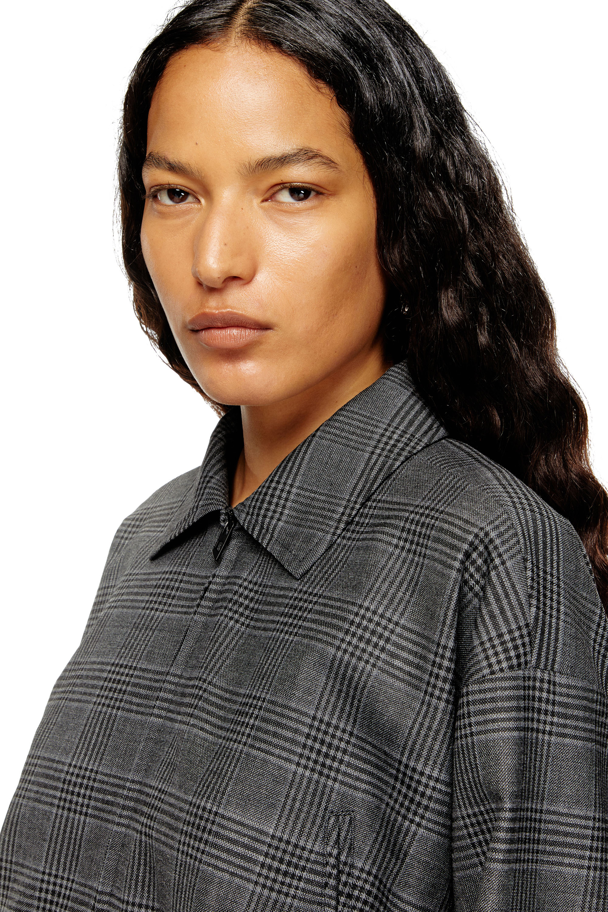 Diesel - J-TING-FEM, Giacca sportiva lunghezza cropped in misto lana Principe di Galles Donna in Nero - 5