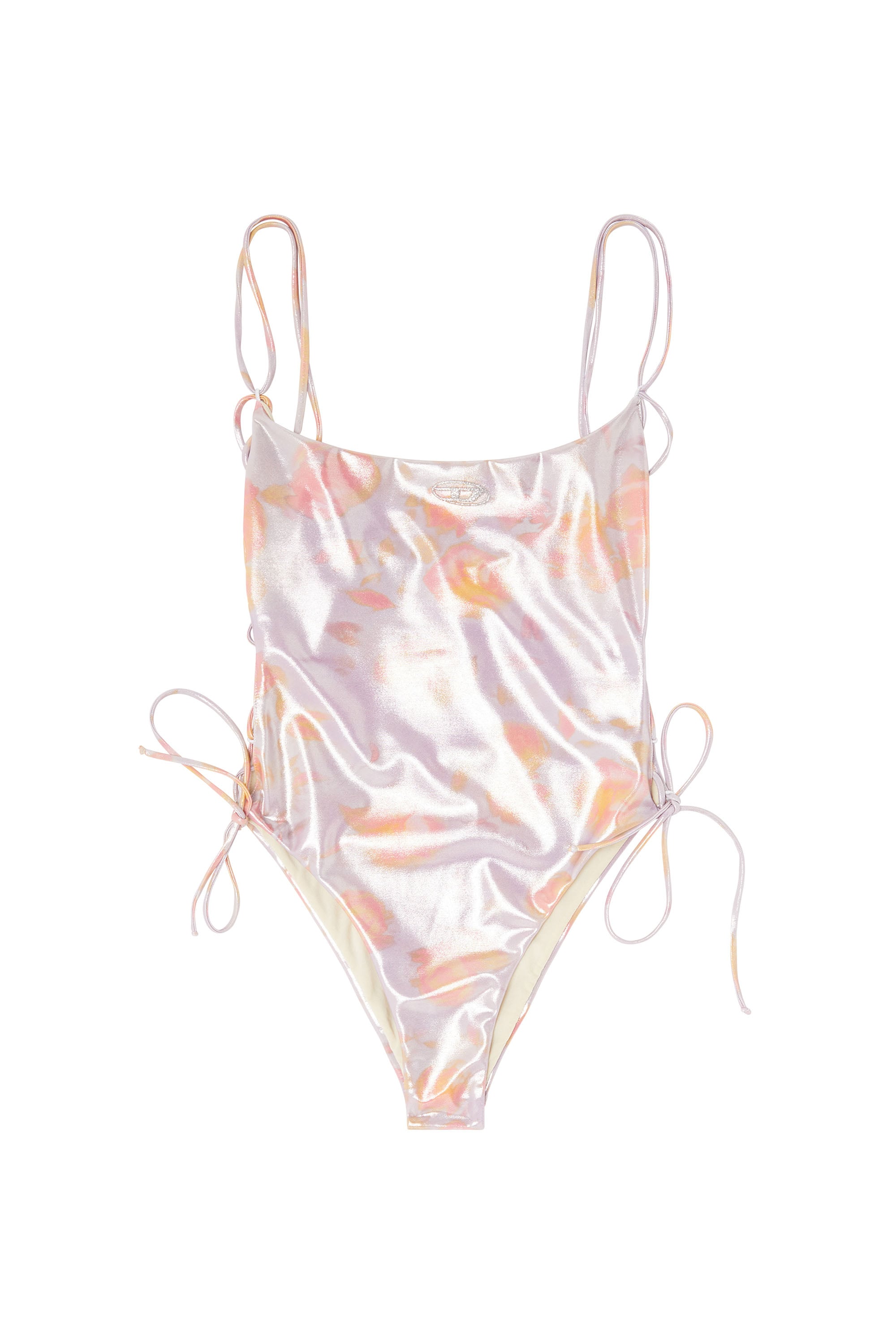 Diesel - REGAN-UTLT, Costume intero con stampa floreale metallizzata e lacci Donna in Viola - 4