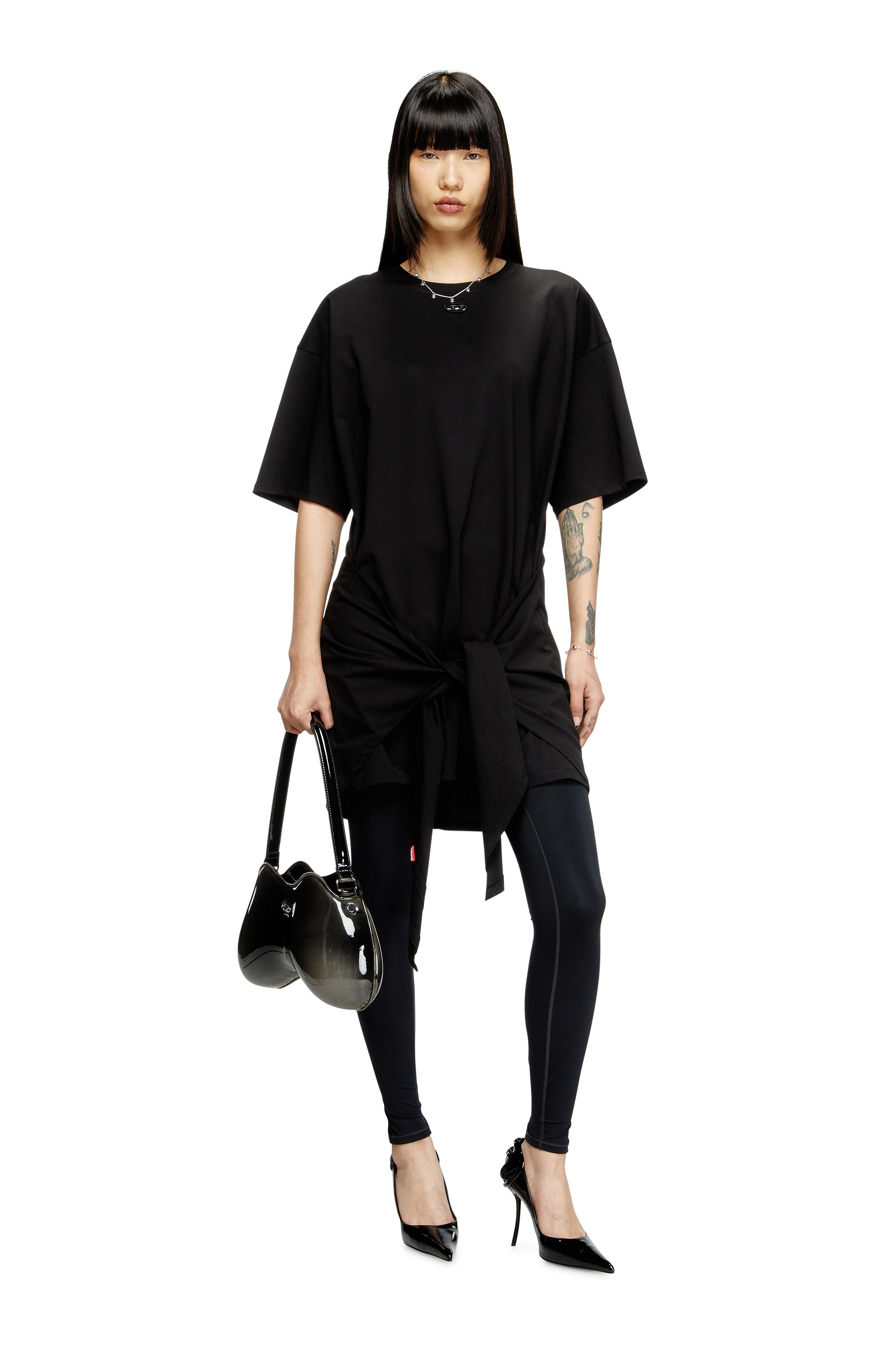 Diesel - D-EIVOR, Abito T-shirt con nodo frontale Donna in Nero - 1