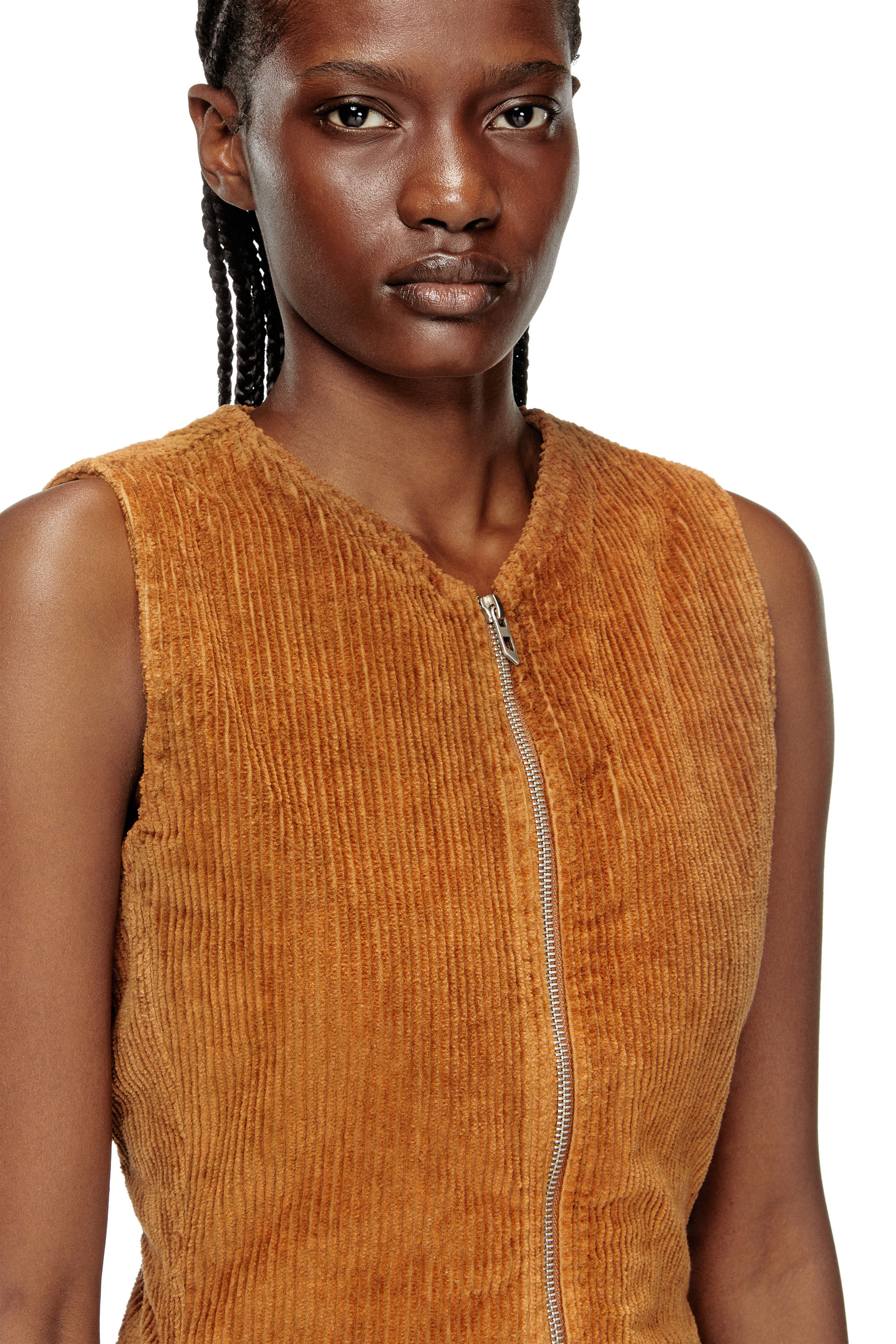 Diesel - D-ENEA, Mini abito in cotone con zip frontale Donna in Marrone - 4