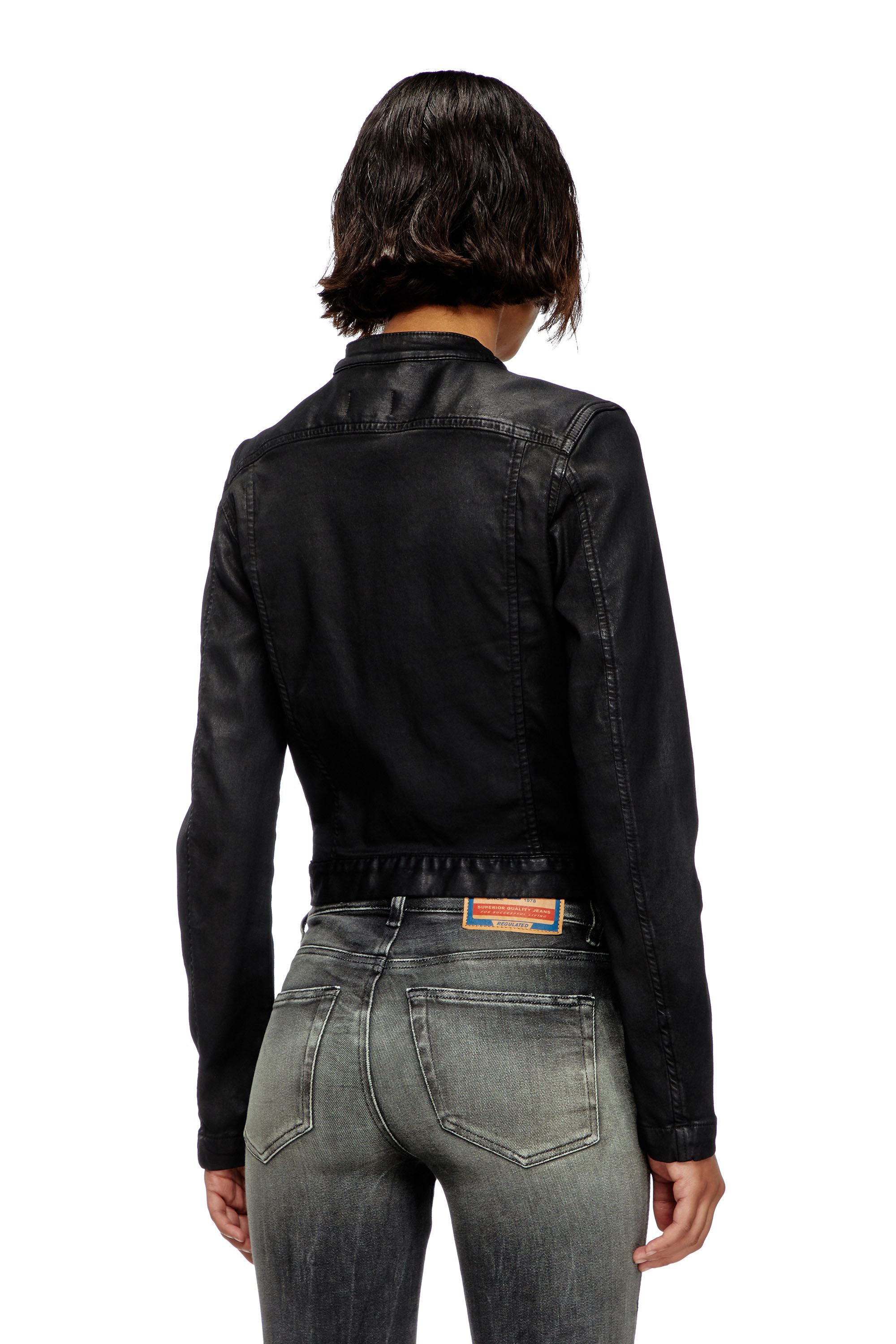 Diesel - DE-MORNIN JOGG, Giacca stile moto in denim coated Donna in Nero - 4