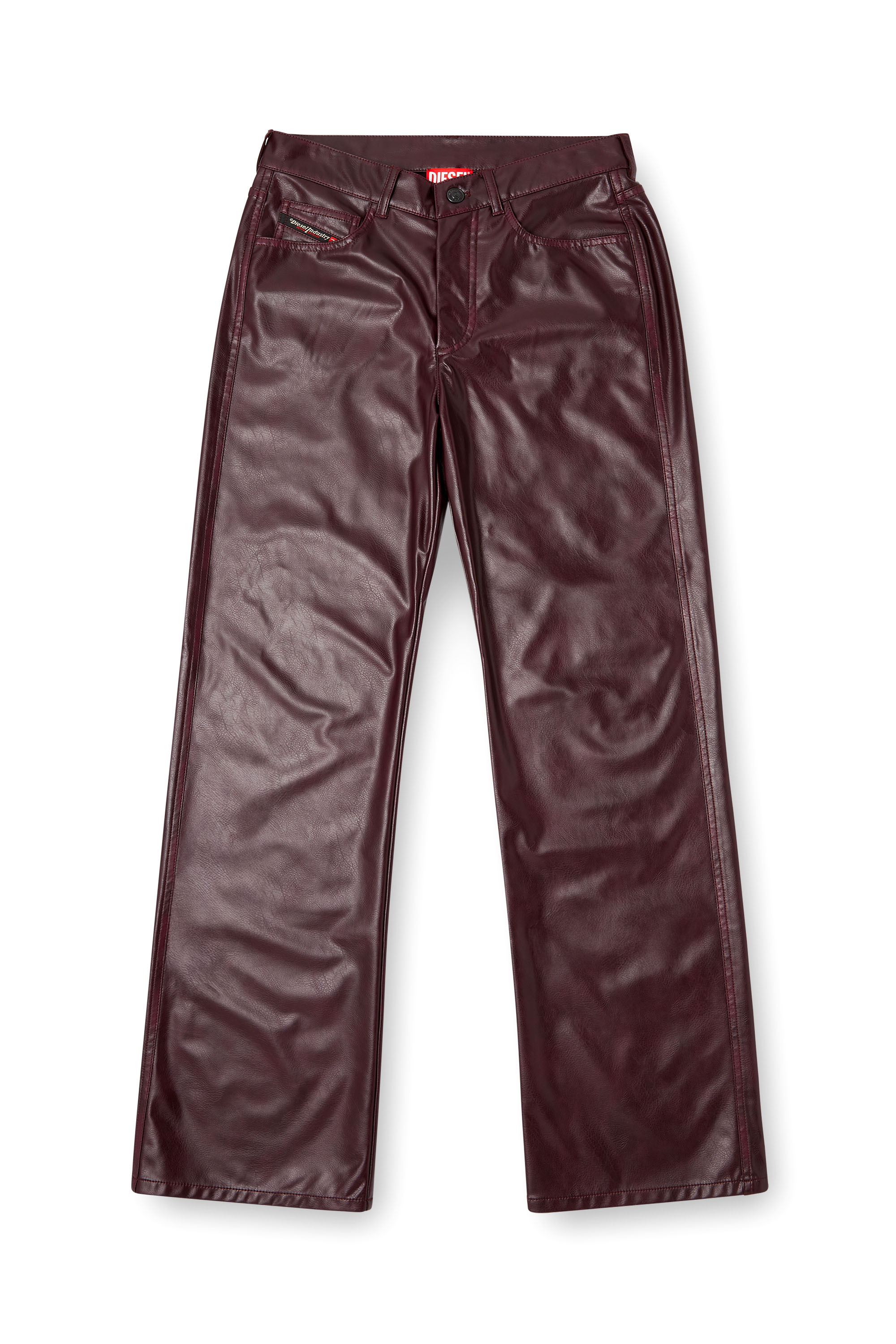Diesel - FR-P-LAIN, Pantaloni burgundy in tessuto coated Donna in Rosso - 3