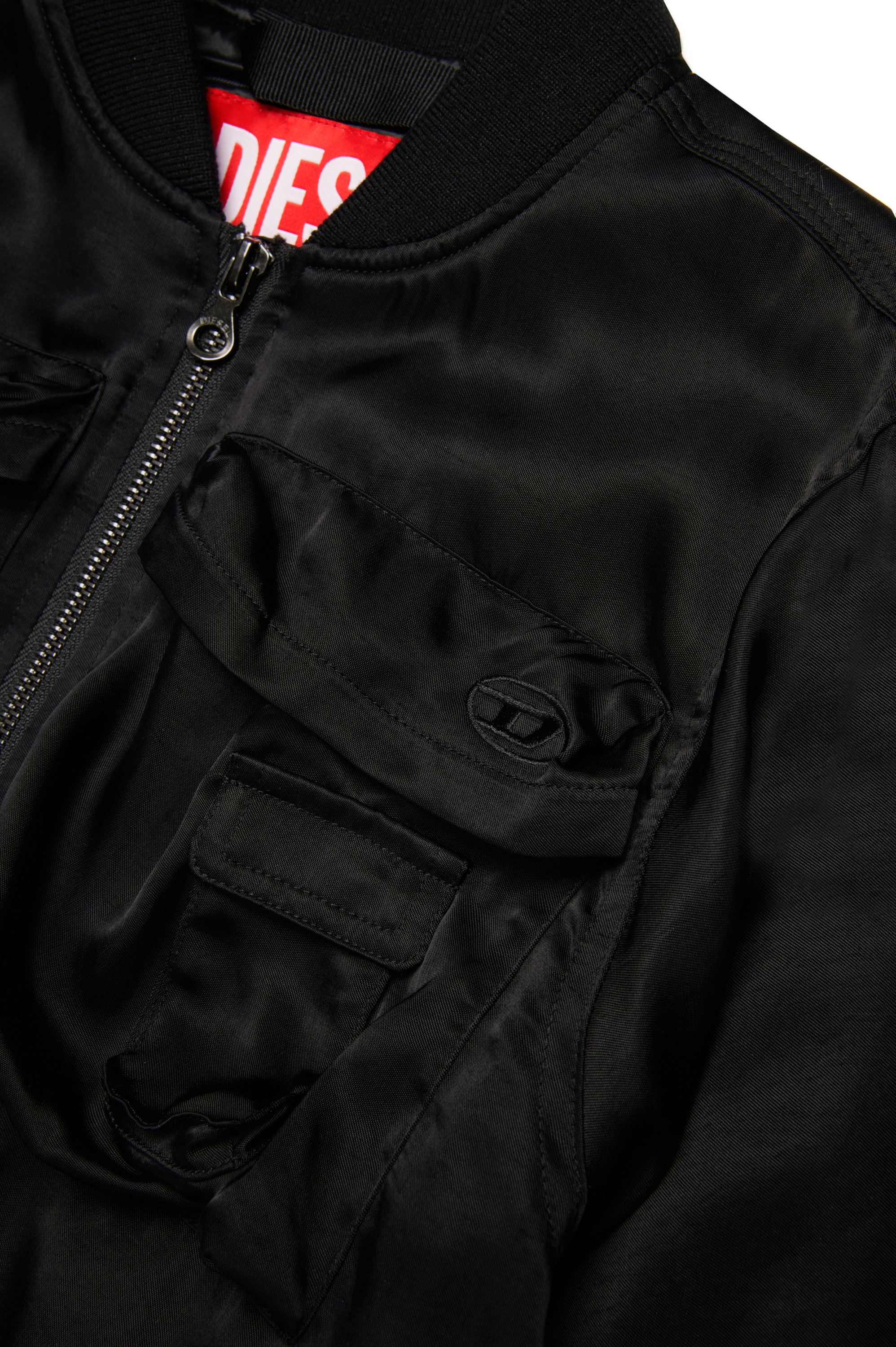 Diesel - JGKHLOWS, Bomber in raso con tasche cargo Donna in Nero - 4