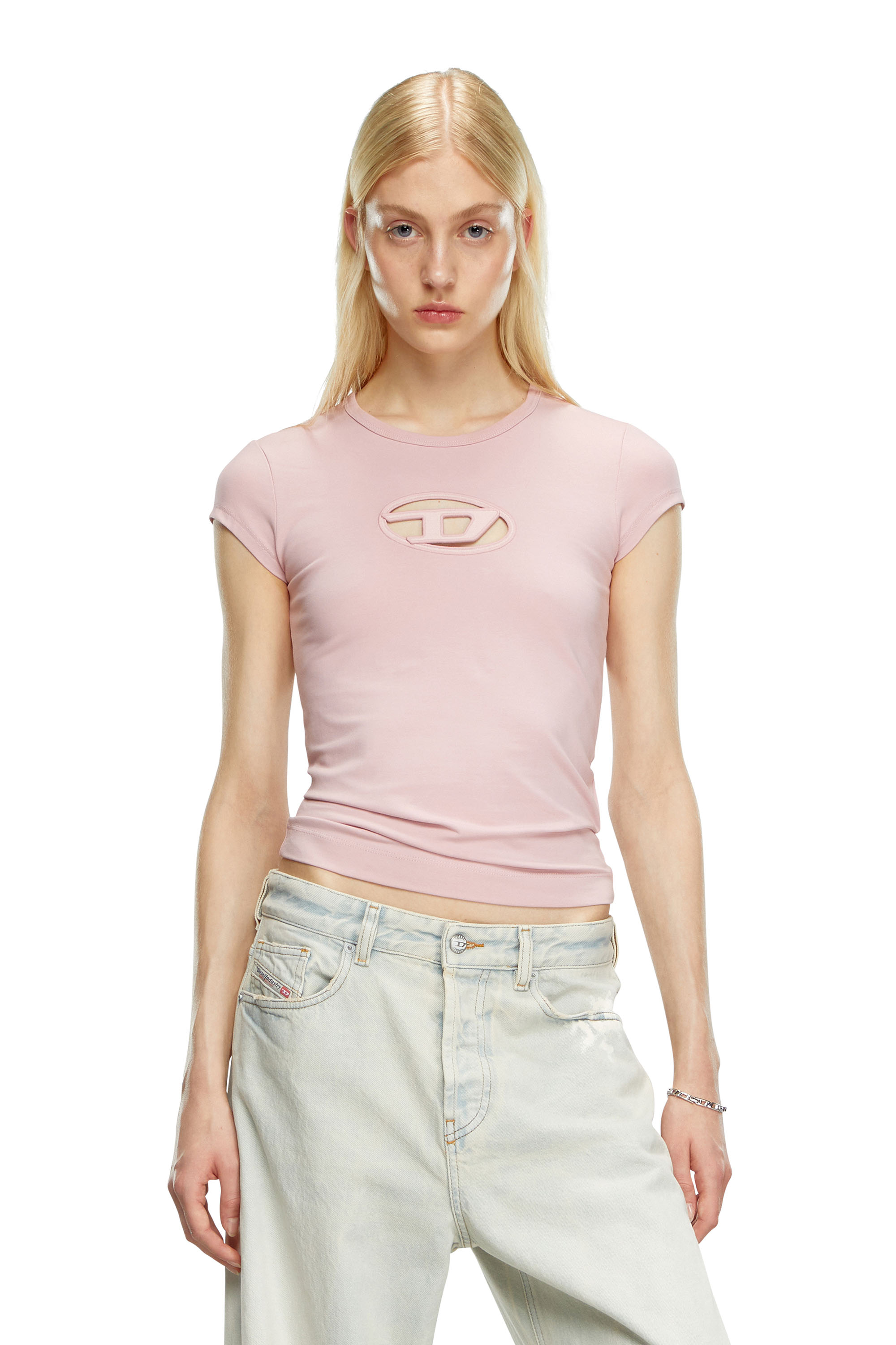 Diesel - T-ANGIE, Donna T-shirt con logo peekaboo in Rosa - Image 1