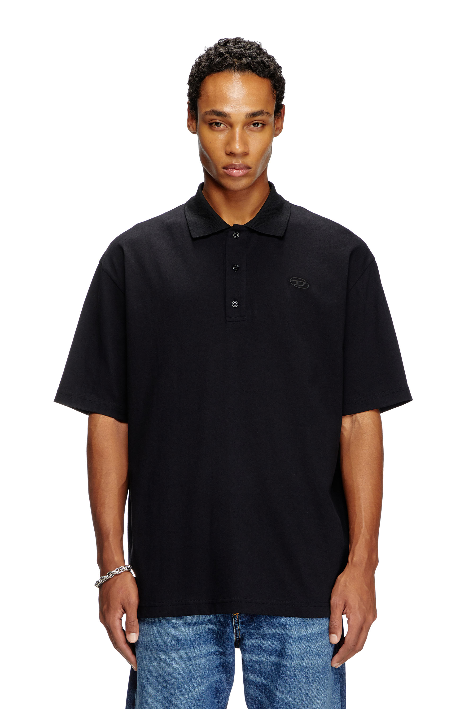 Diesel - T-VORT-MEGOVAL-D, Polo con maxi-ricamo oval D Uomo in Nero - 4