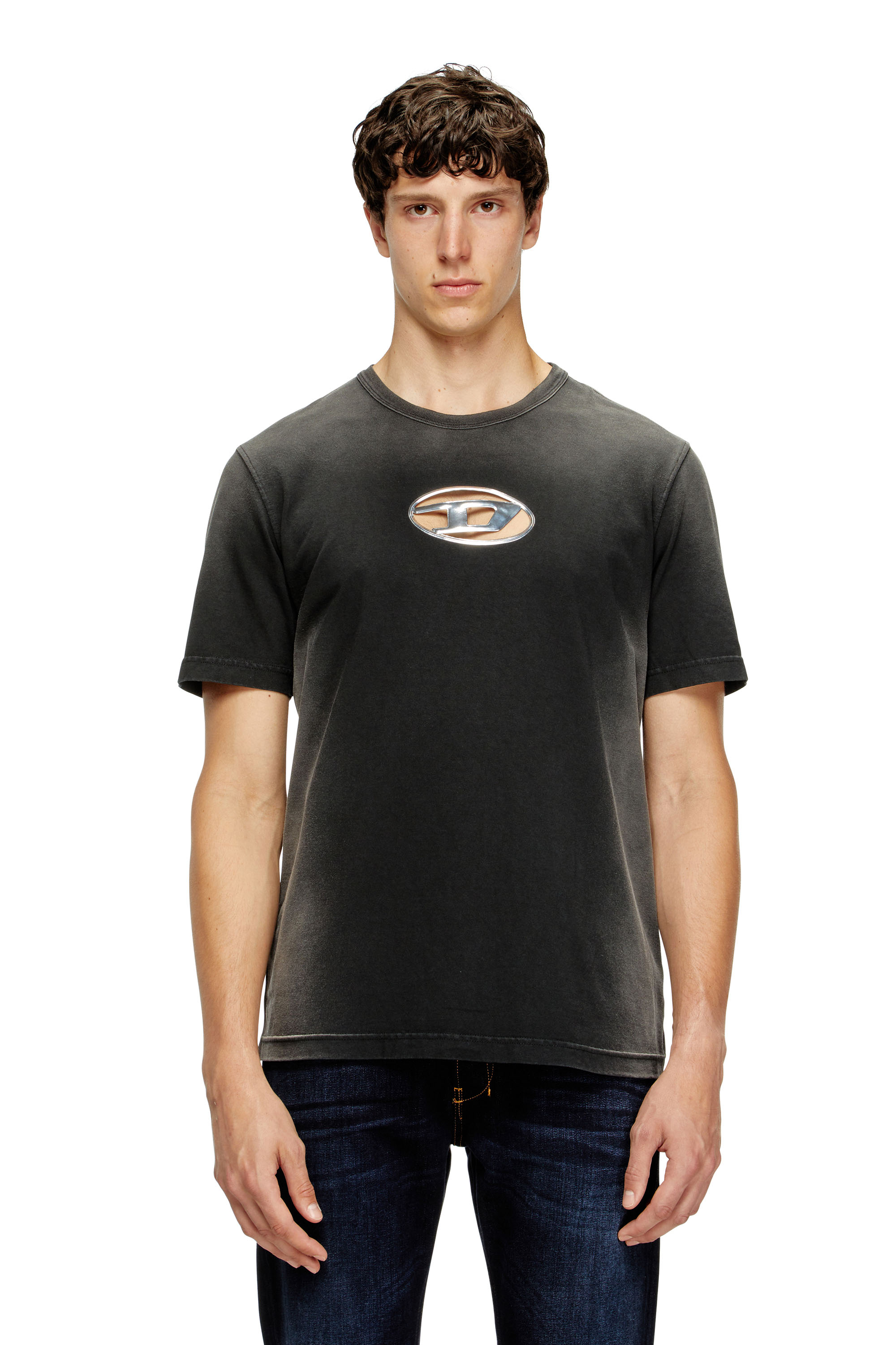 Diesel - T-ADJUST-Q8, T-shirt sfumata con Oval D cut-out Uomo in Nero - 1