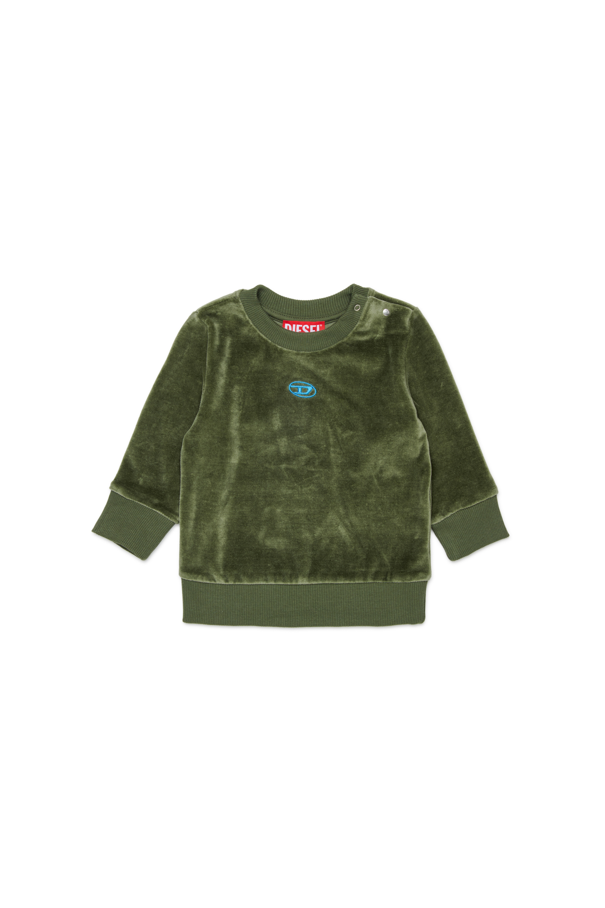 Diesel - SHENIB, Felpa in velluto con ricamo Oval D Uomo in Verde - 1