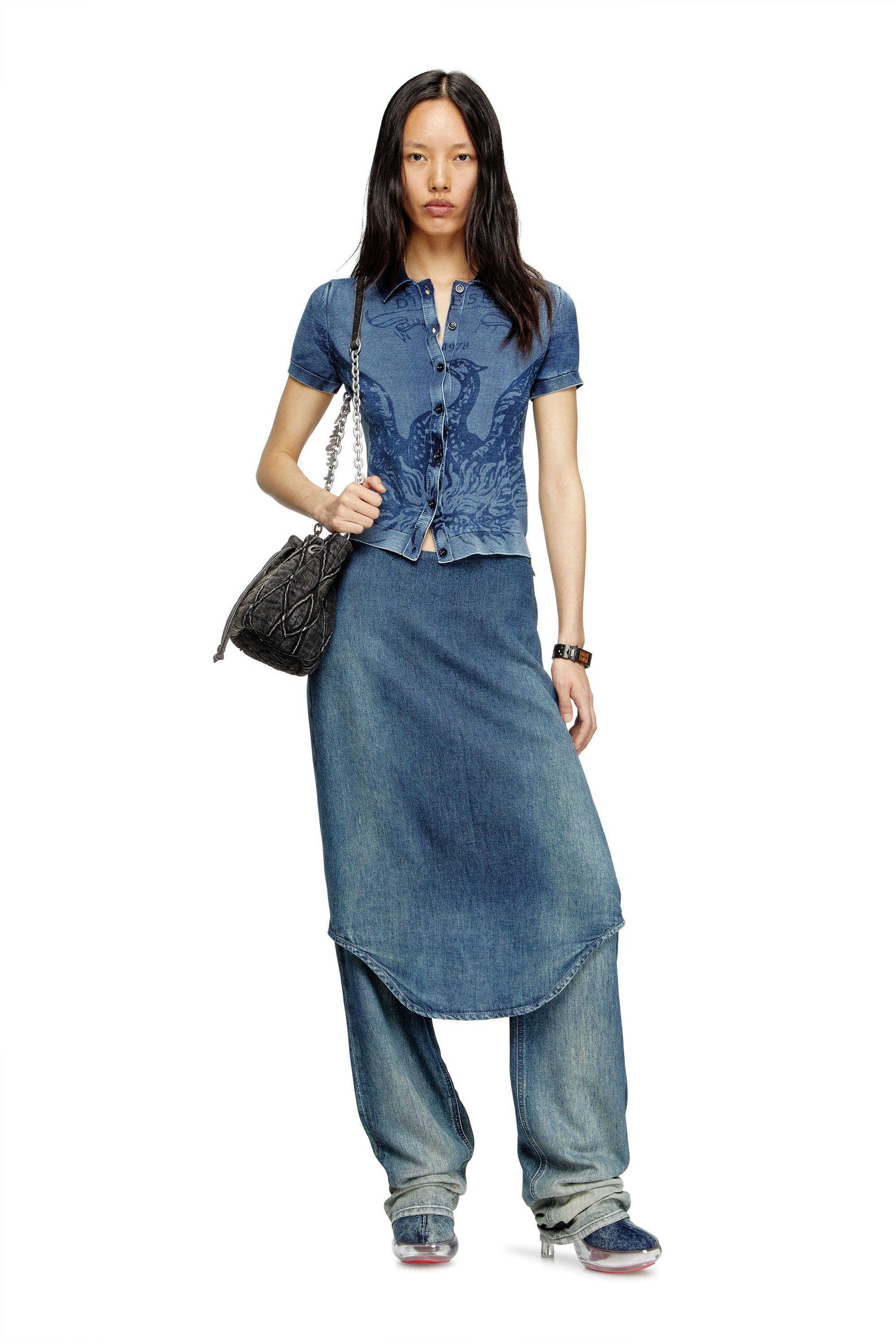 Diesel - M-FENNY, Camicia-cardigan indaco con logo Phoenix Donna in Blu - 1