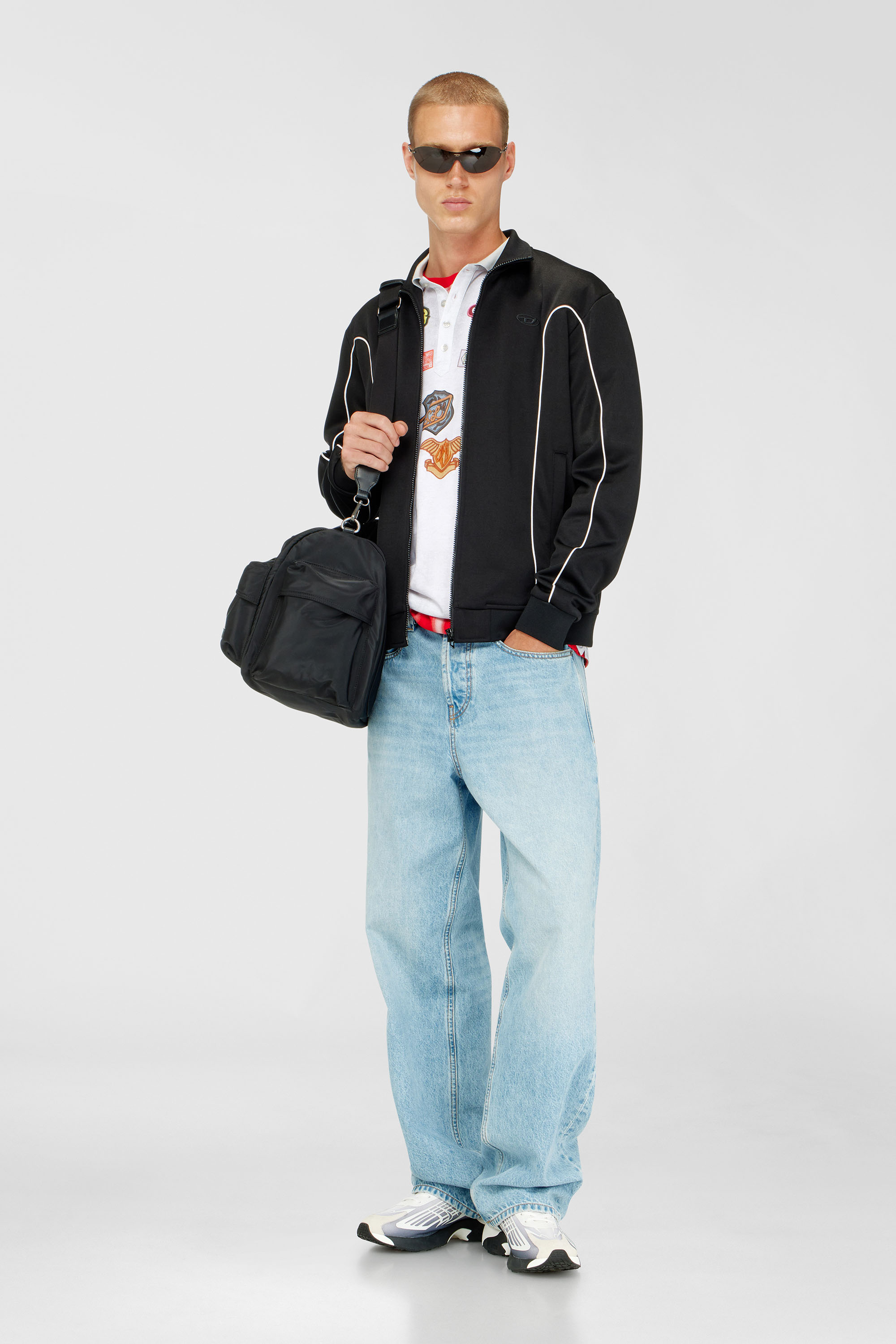 Diesel - S-LOCKING-DO, Giacca da tuta in tessuto felpato con profili a contrasto Uomo in Nero - 2
