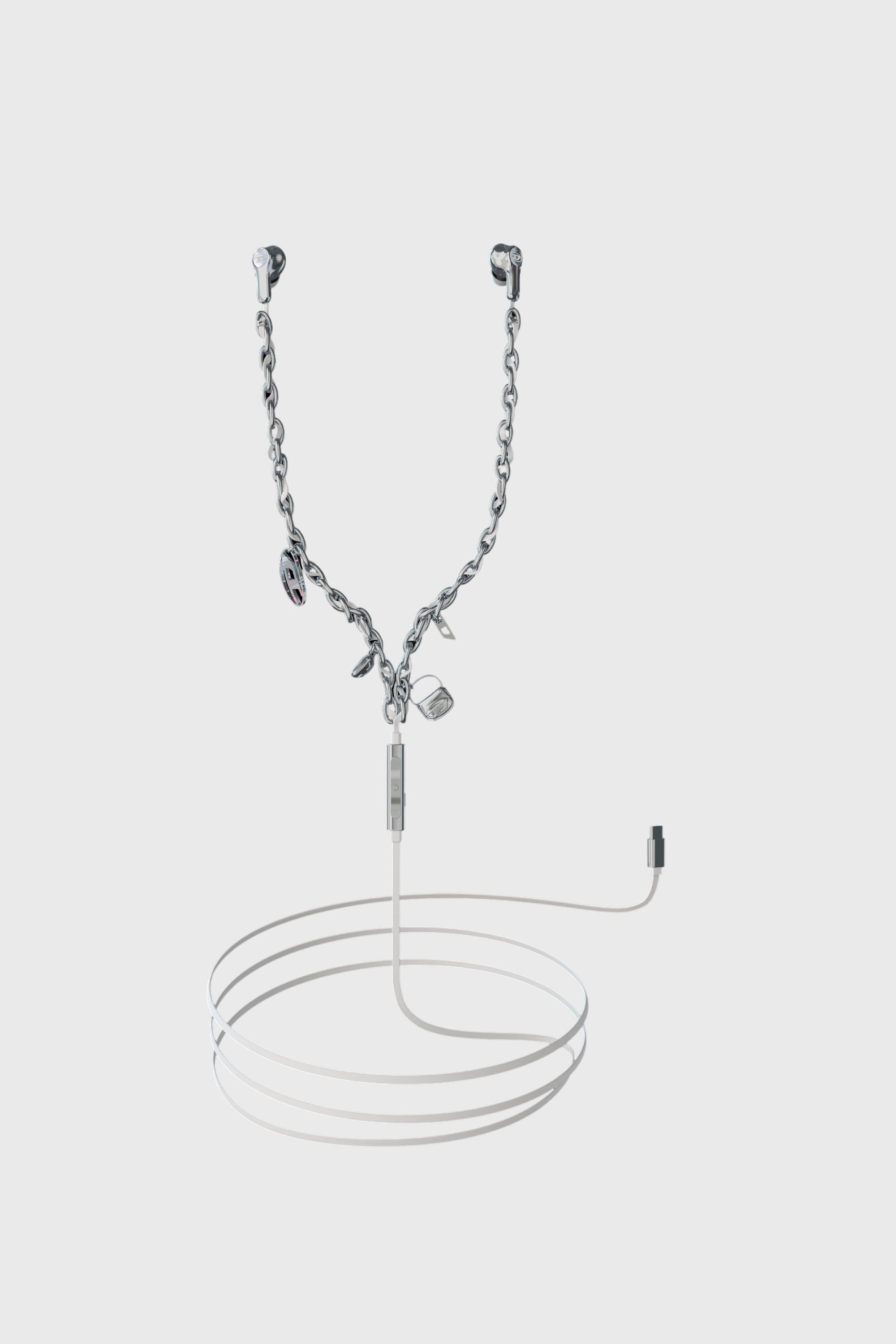 Diesel - 60458  WIRED EARBUDS WIRED EARBUDS, Auricolari con filo e charms argento Unisex in Argento - 1