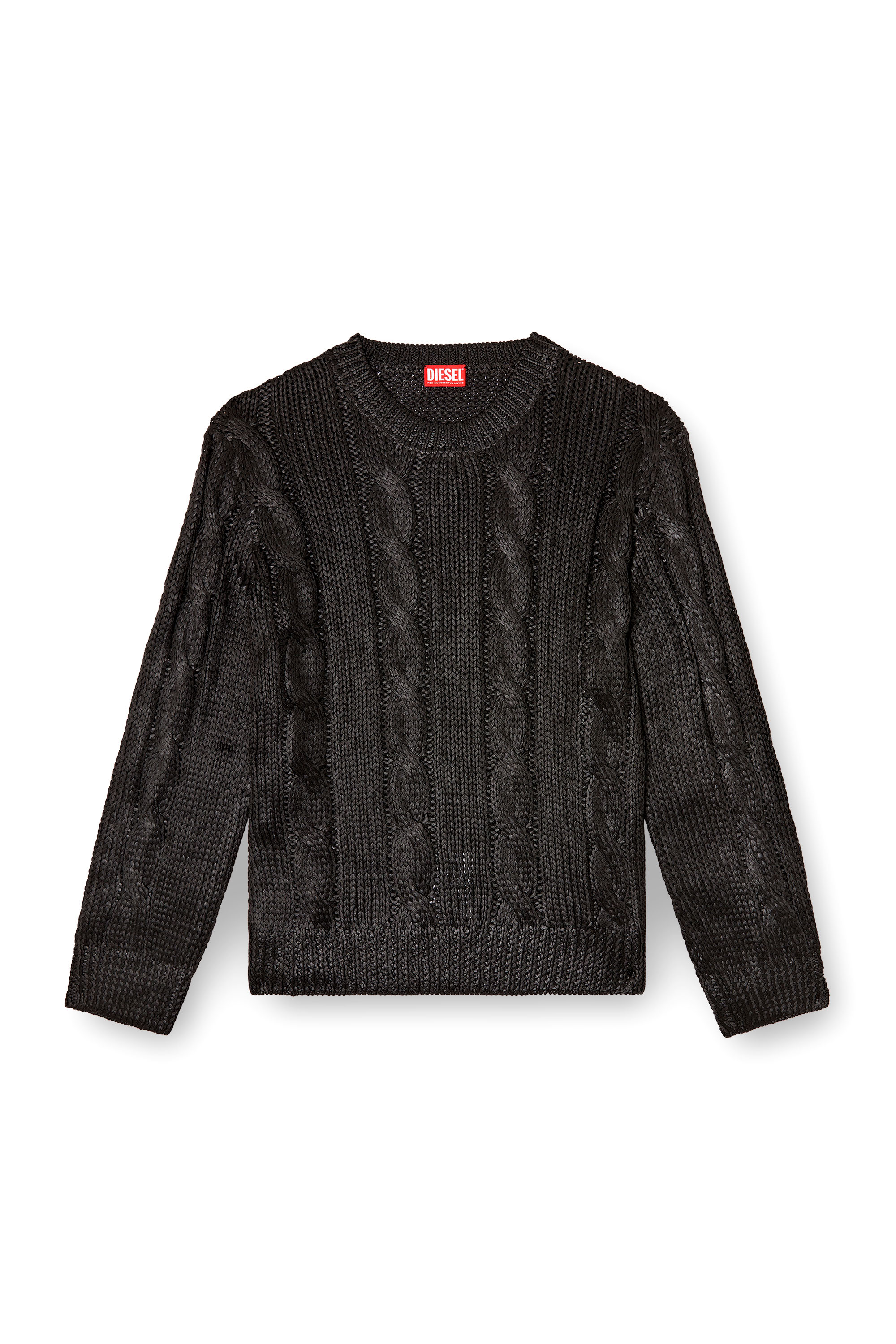 Diesel - K-MICHIU, Maglia con lavorazione a treccia e effetto shiny Uomo in Nero - 3