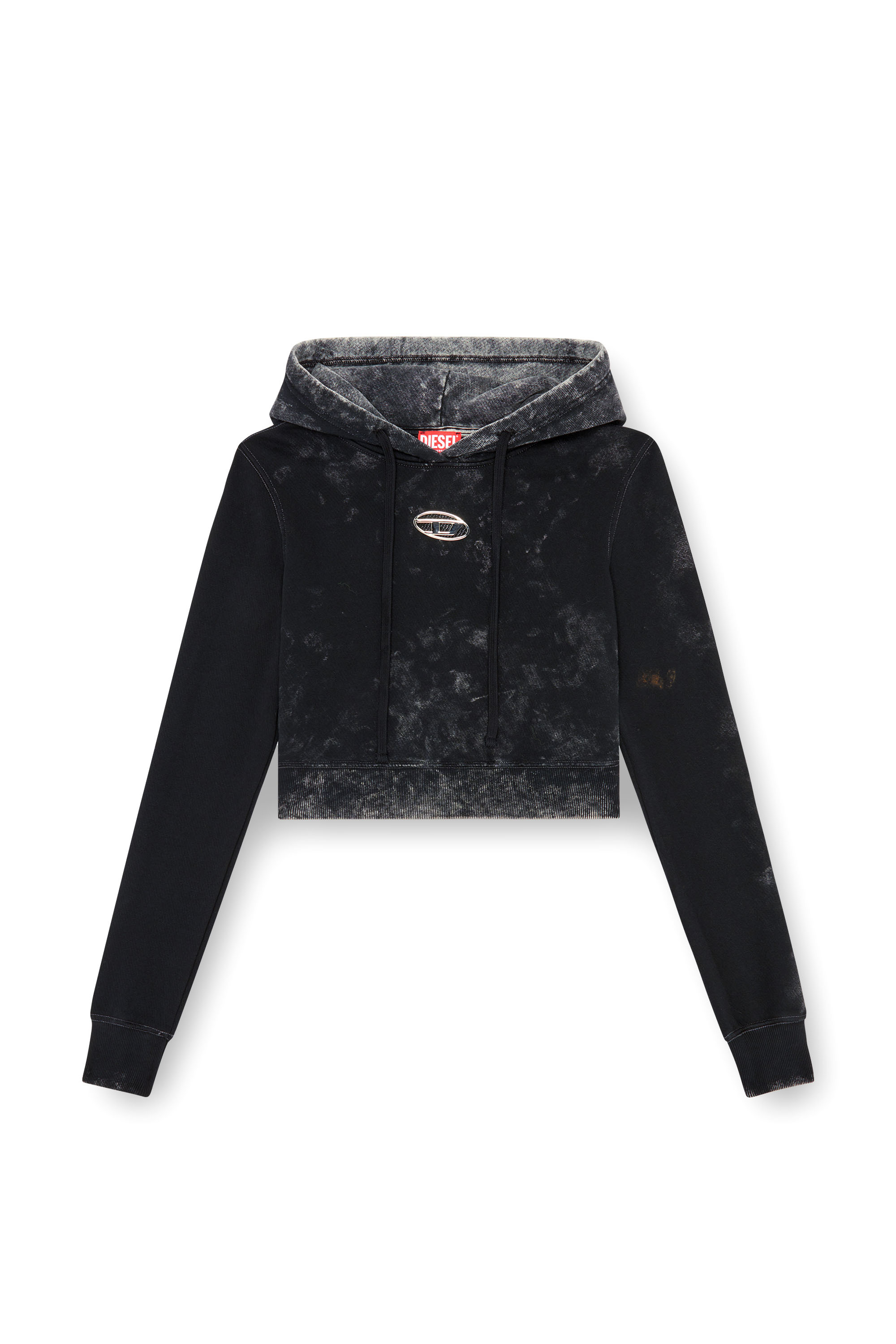 Diesel - F-SLIMMY-HOOD-P5, Woman Faded cut-out hoodie with metal logo in Black - Image 3