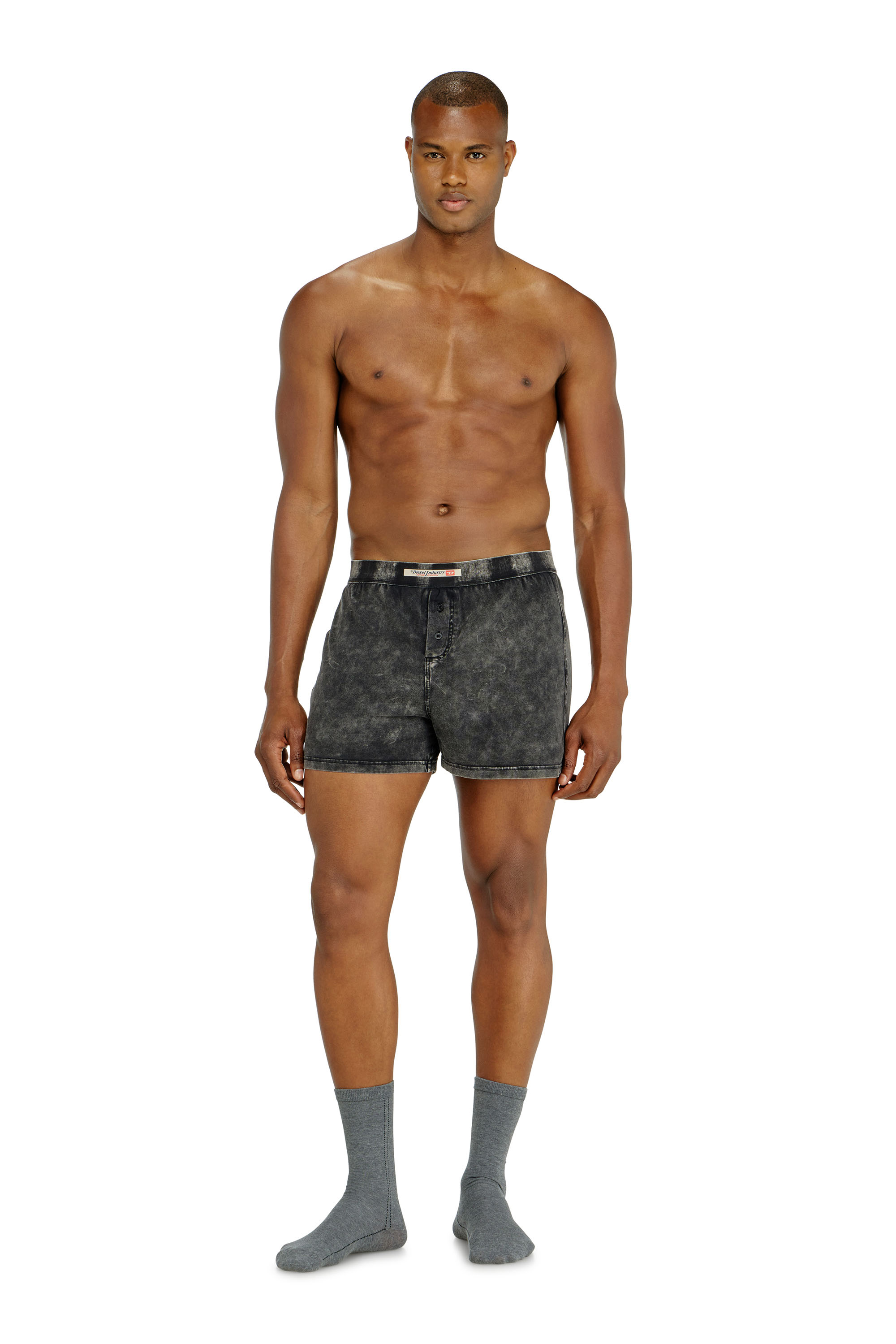Diesel - STARPER-EL-DNM, Boxer lungo in cotone effetto denim Uomo in Grigio - 1