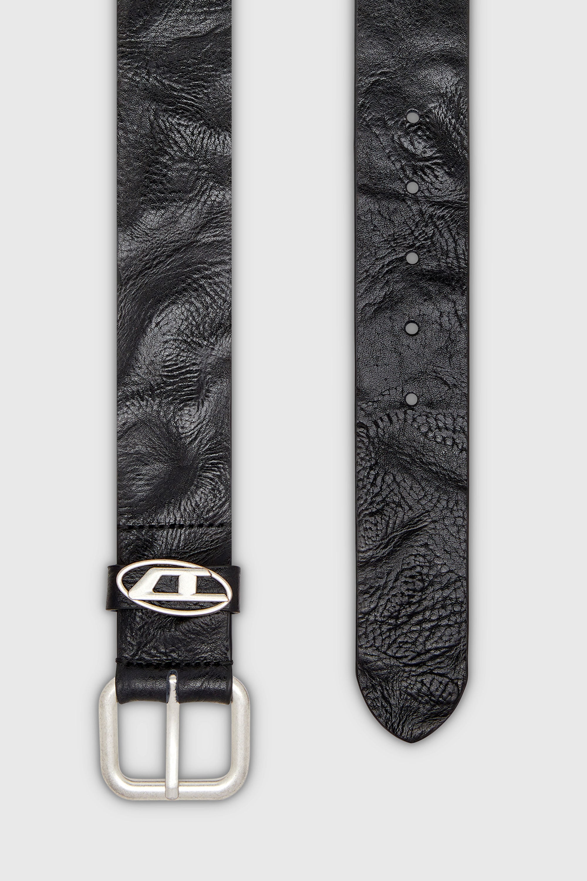 Diesel - B-1DR OVAL D LOOP, Cintura 3.9 cm in pelle wrinkle con placca logo Unisex in Nero - 2