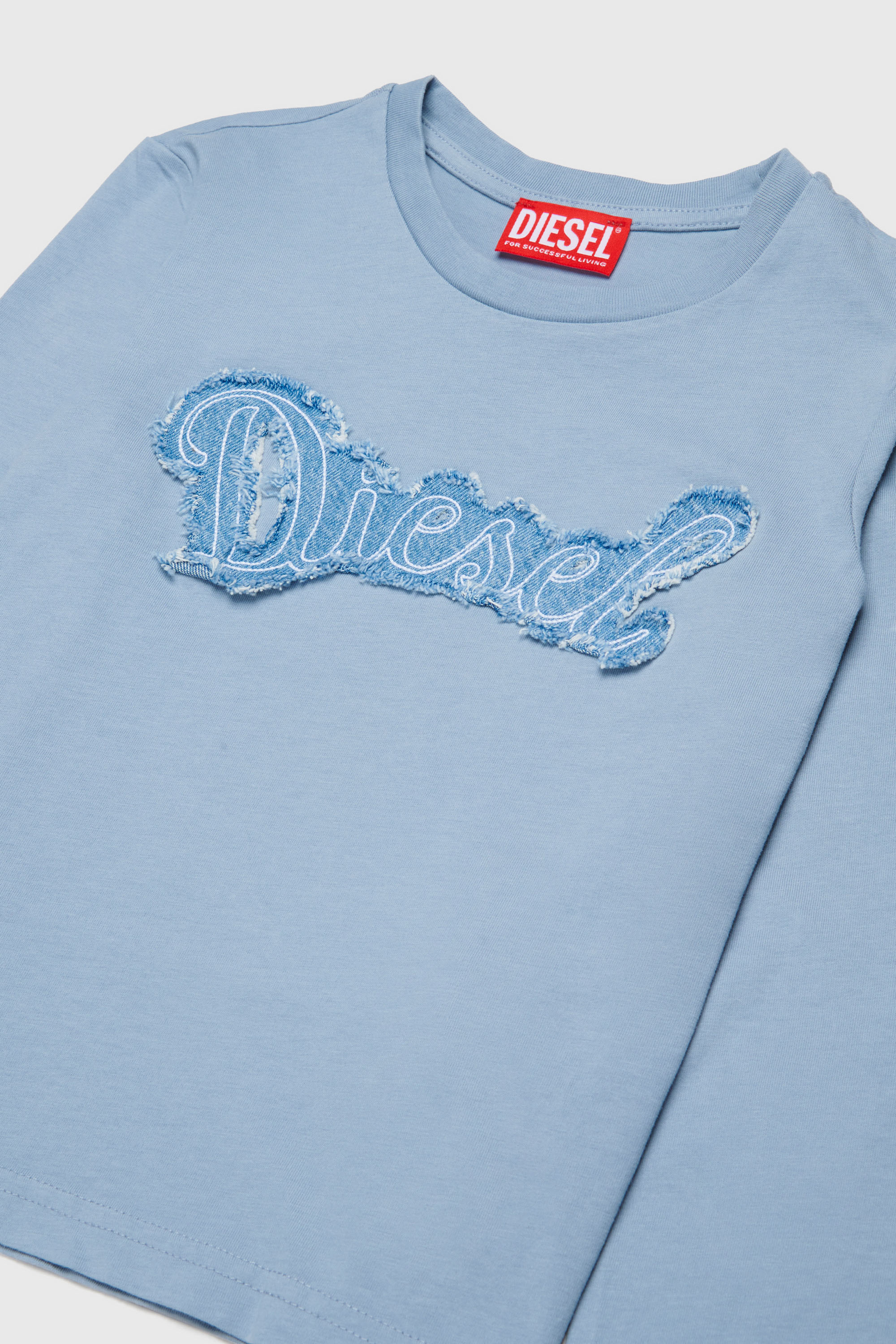 Diesel - TLIBBY, T-shirt a manica lunga con patch logo sfrangiato Donna in Blu - 3