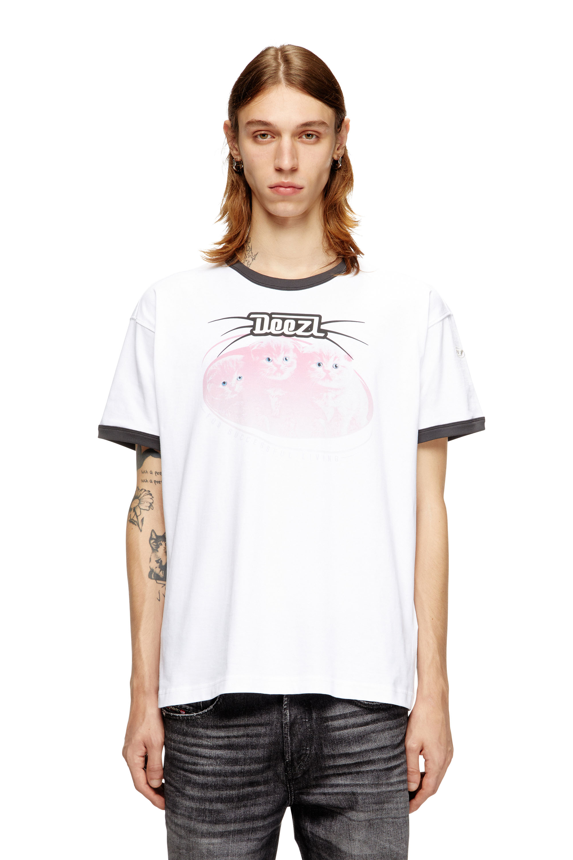 Diesel - T-NORM-CUFF, T-shirt in cotone con stampa digitale Uomo in Bianco - 1