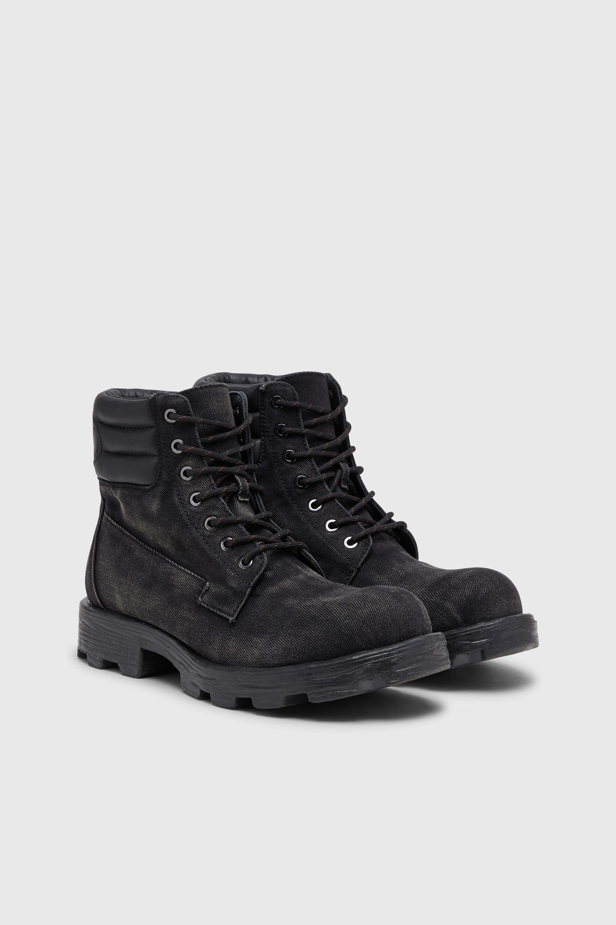 Diesel - D-HAMMER LACE UP, D-Hammer-Anfibi in denim e pelle Uomo in Nero - 2